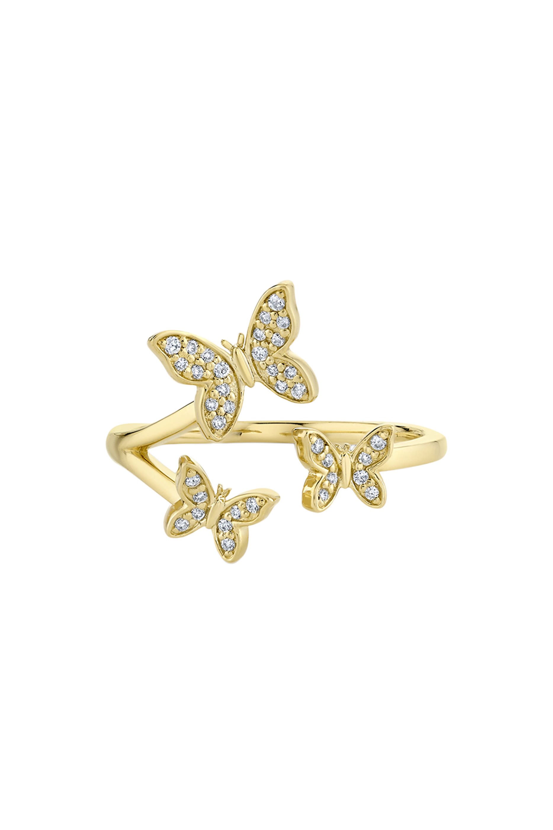 Butterfly Cuff Ring, 14K Yellow Gold & Diamonds