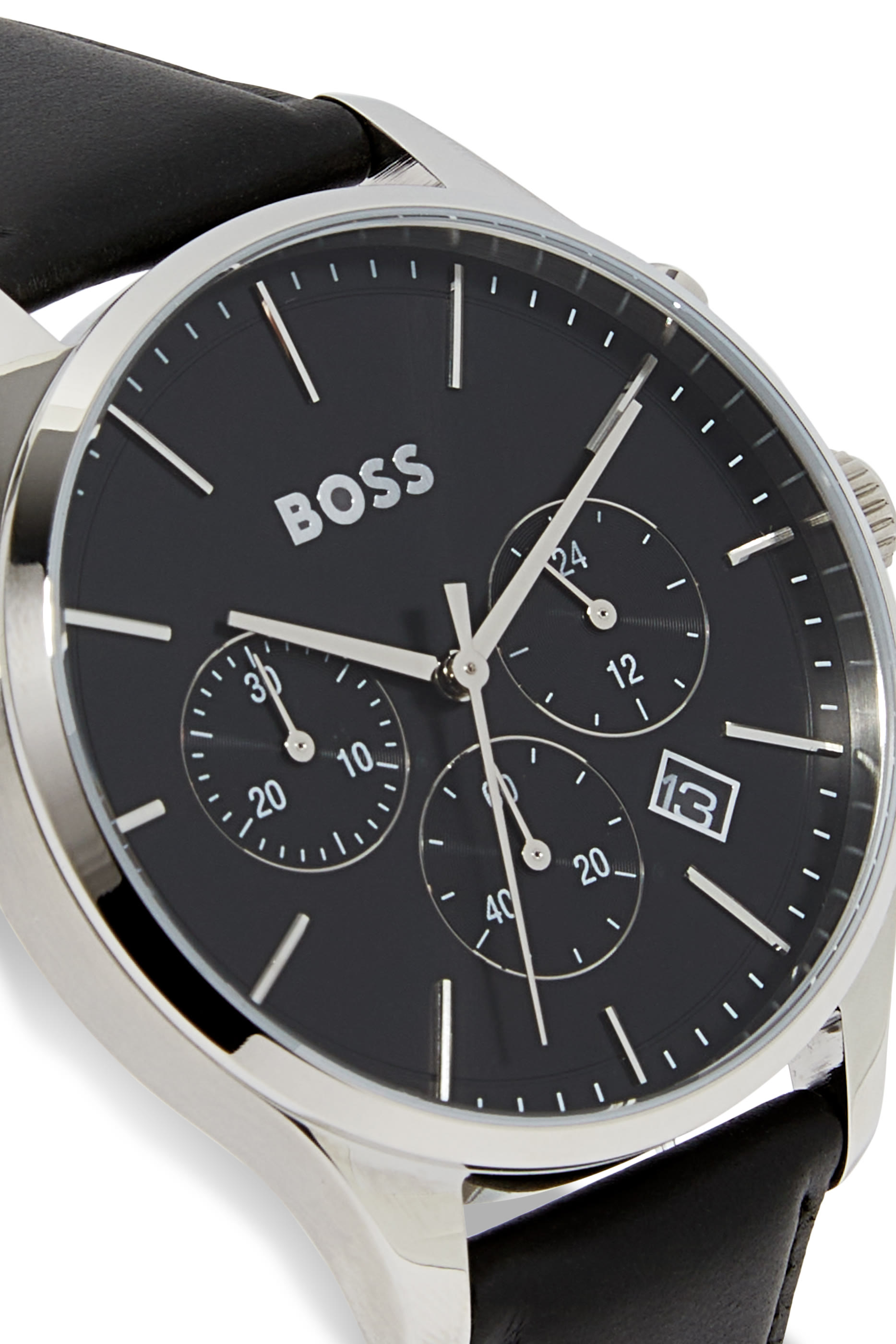 Leather-Strap Chronograph Watch