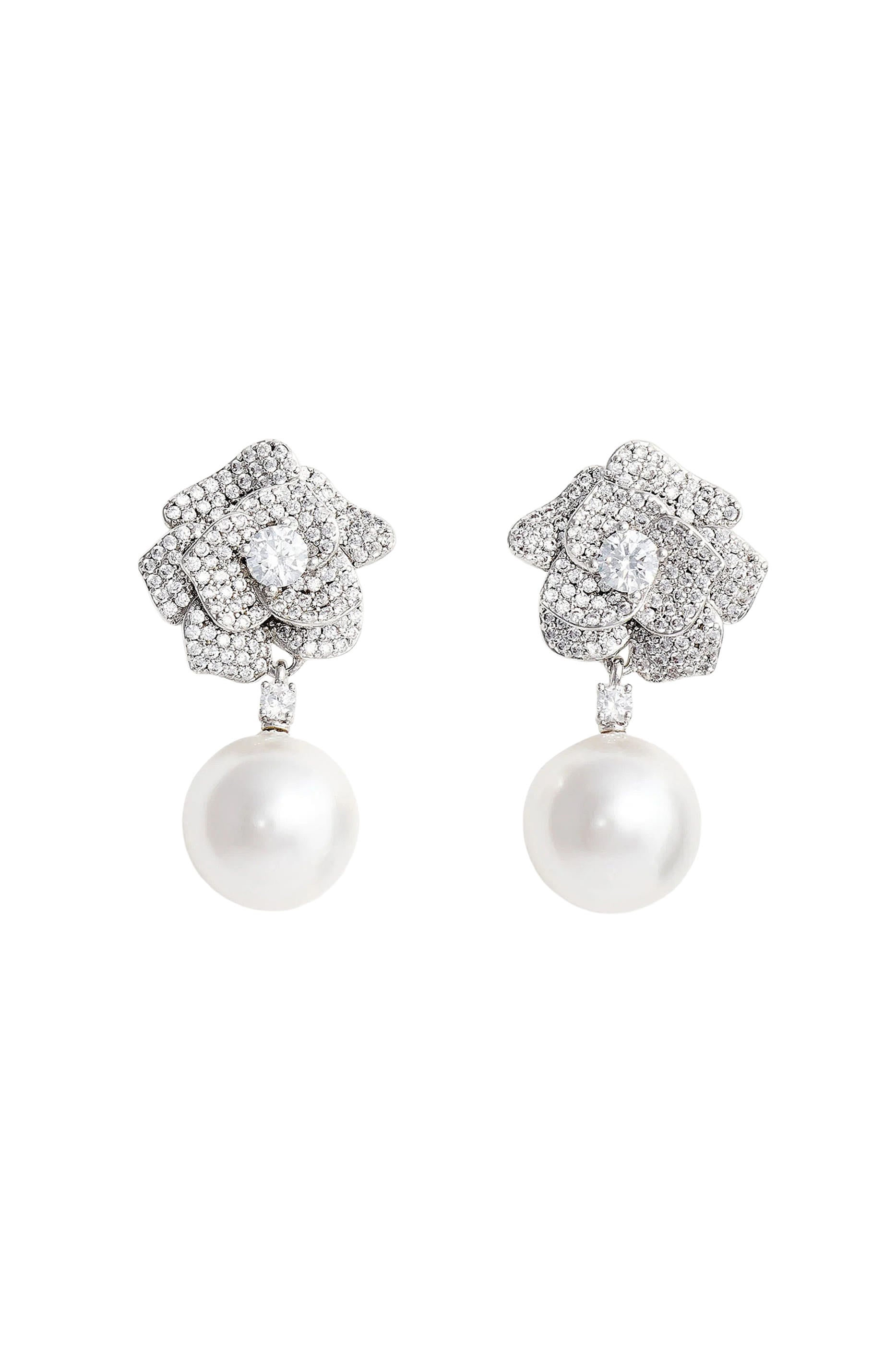 Mini Crystal Flower Pearl Earrings