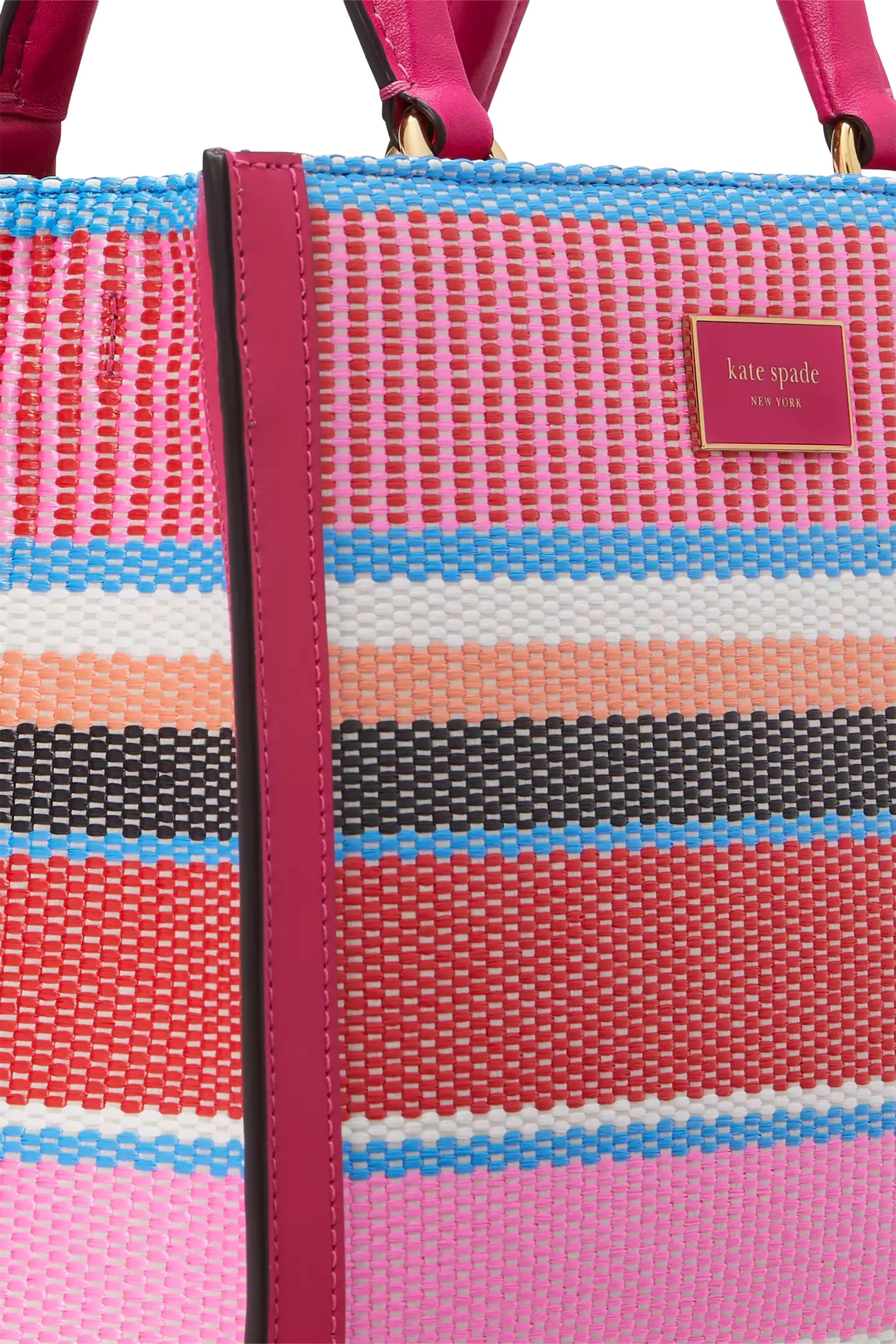 Manhattan Striped Woven Straw Small Tote Bag