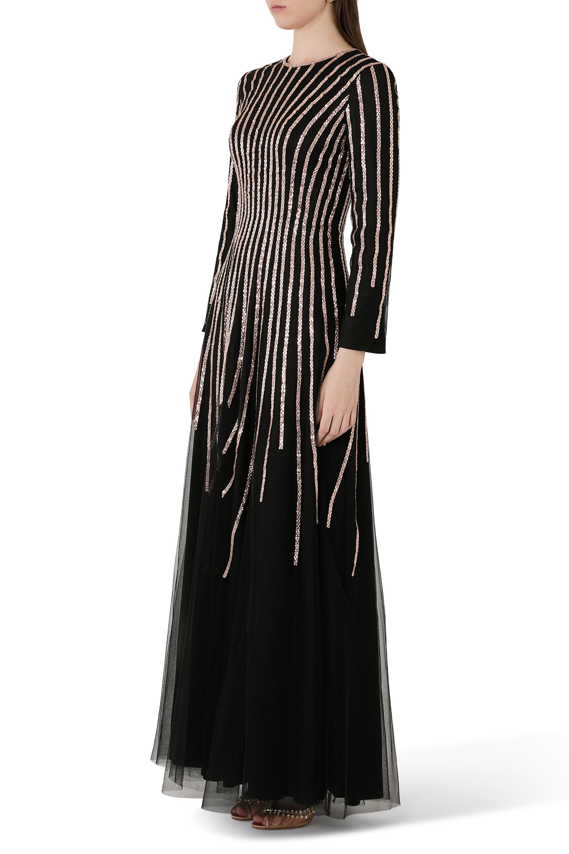 Striped Long Sleeves Gown