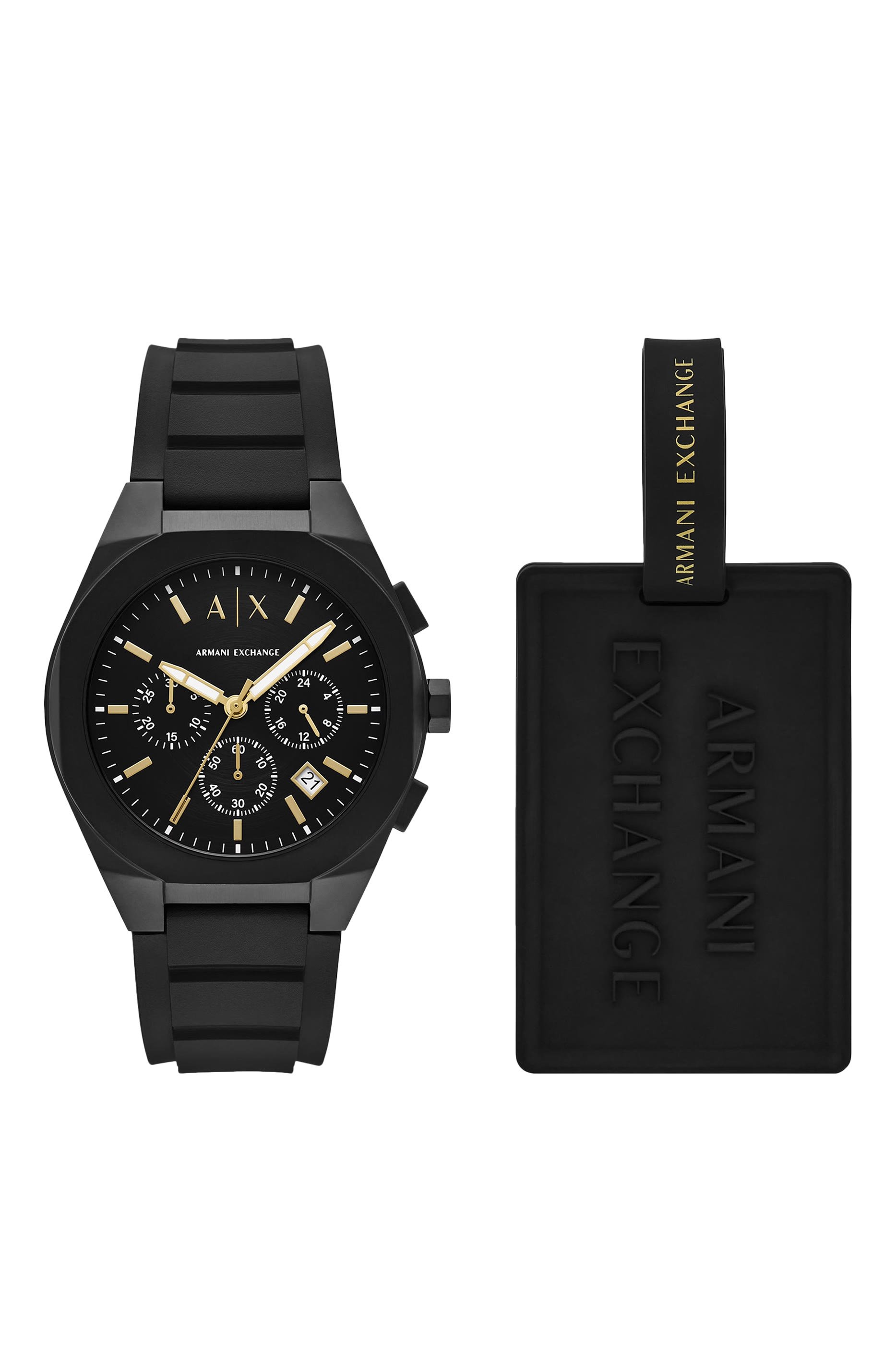 Chronograph Black Silicone Watch & Luggage Tag Set