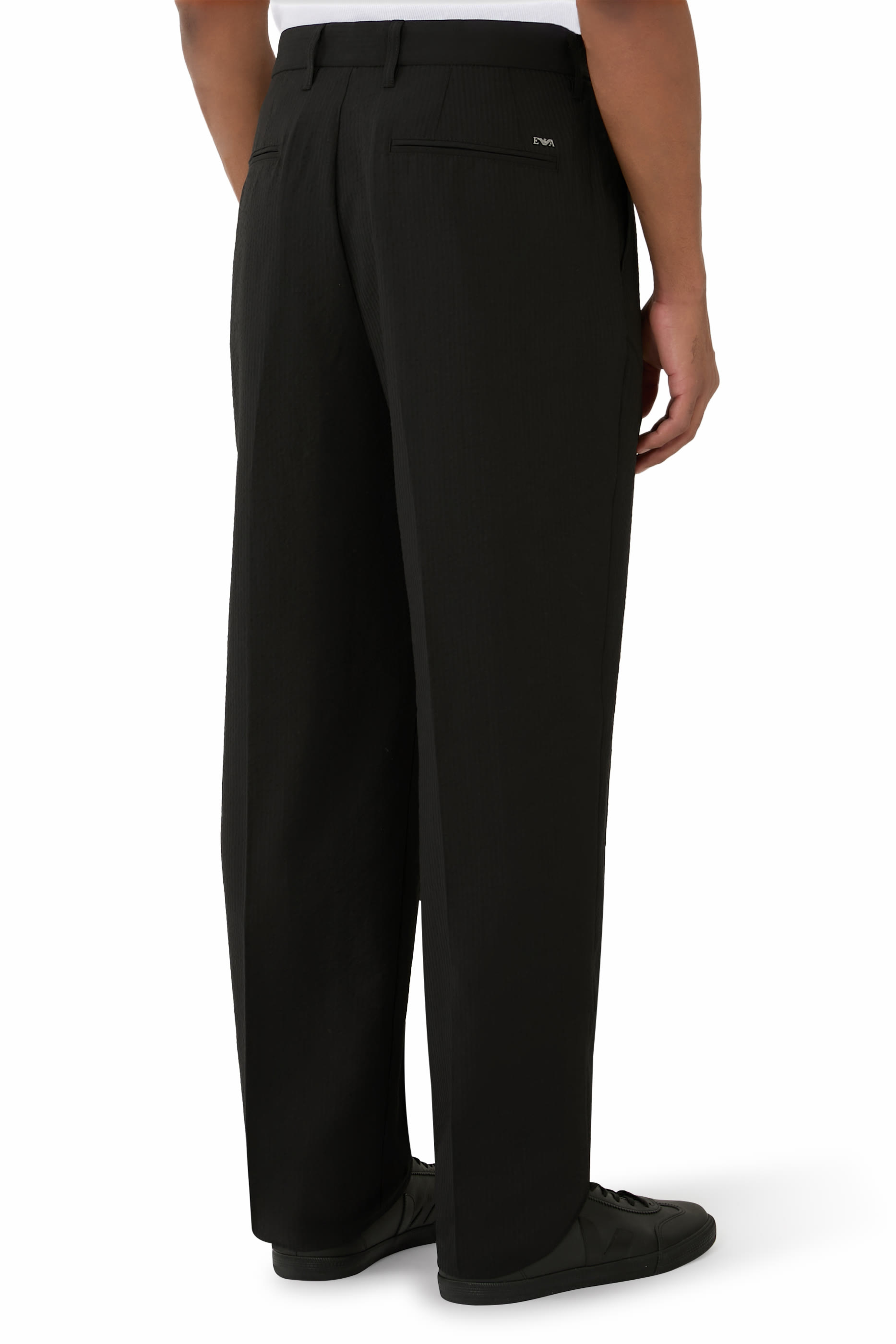 Seersucker Straight-Leg Trousers