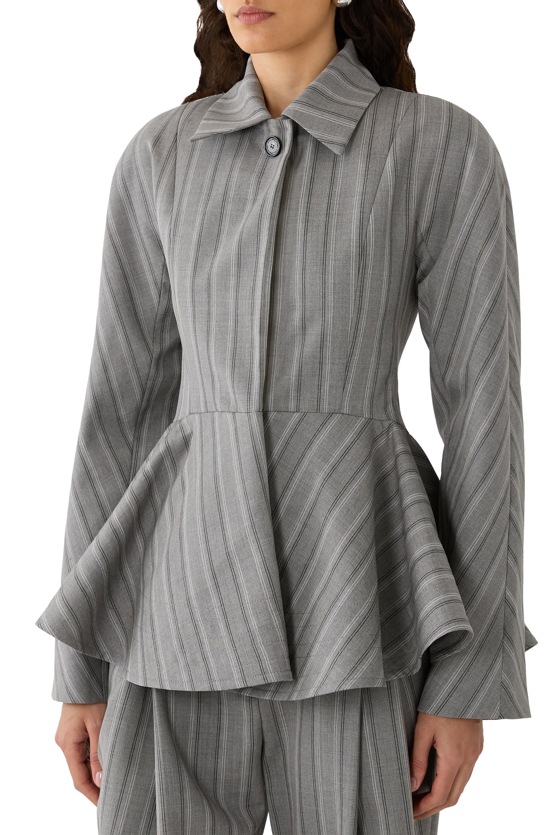 Striped Tailored Peplum Jacket