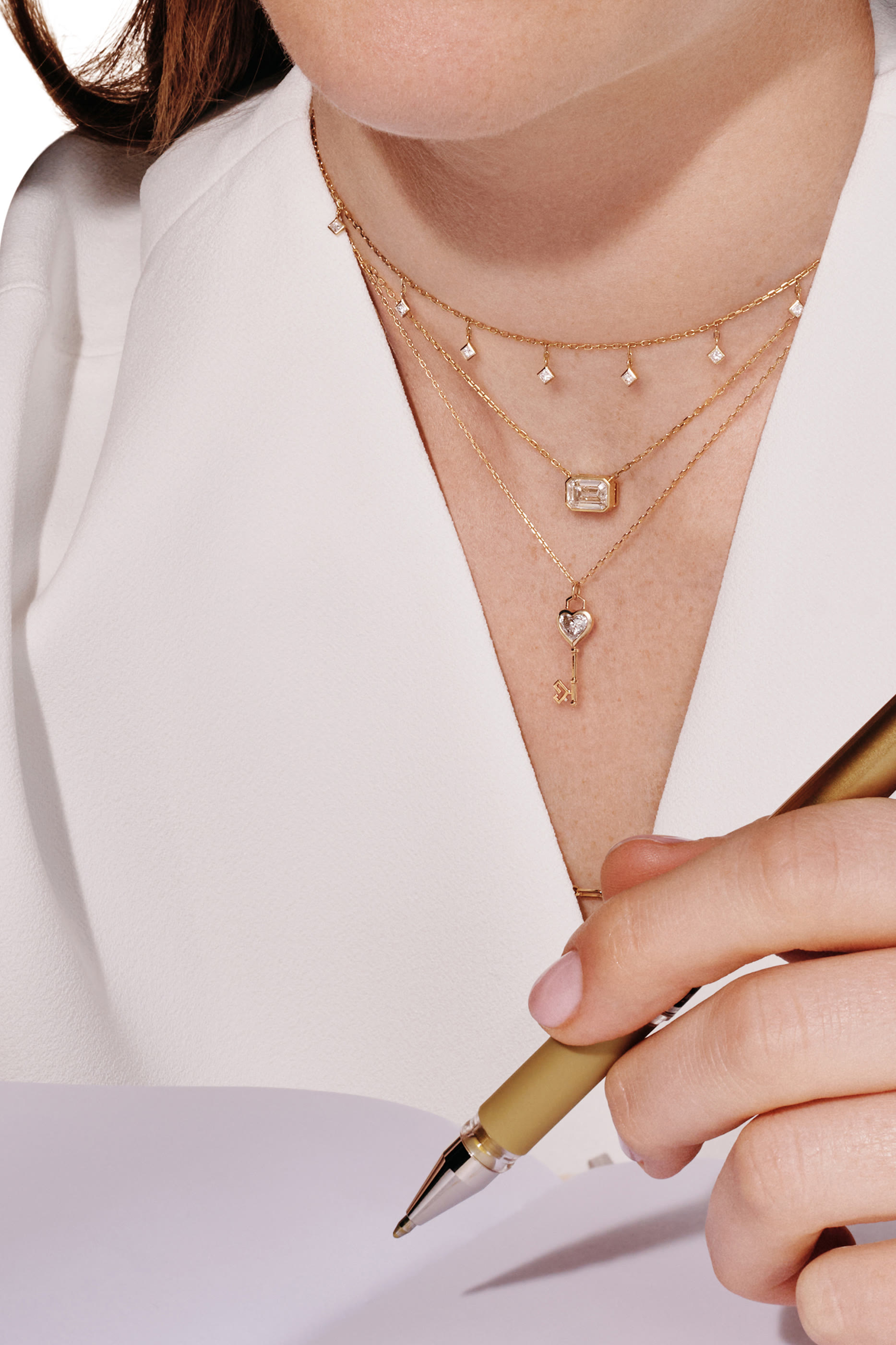 Key of Love Diamond Solitaire Necklace, 18K Yellow Gold & Heart Solitaire