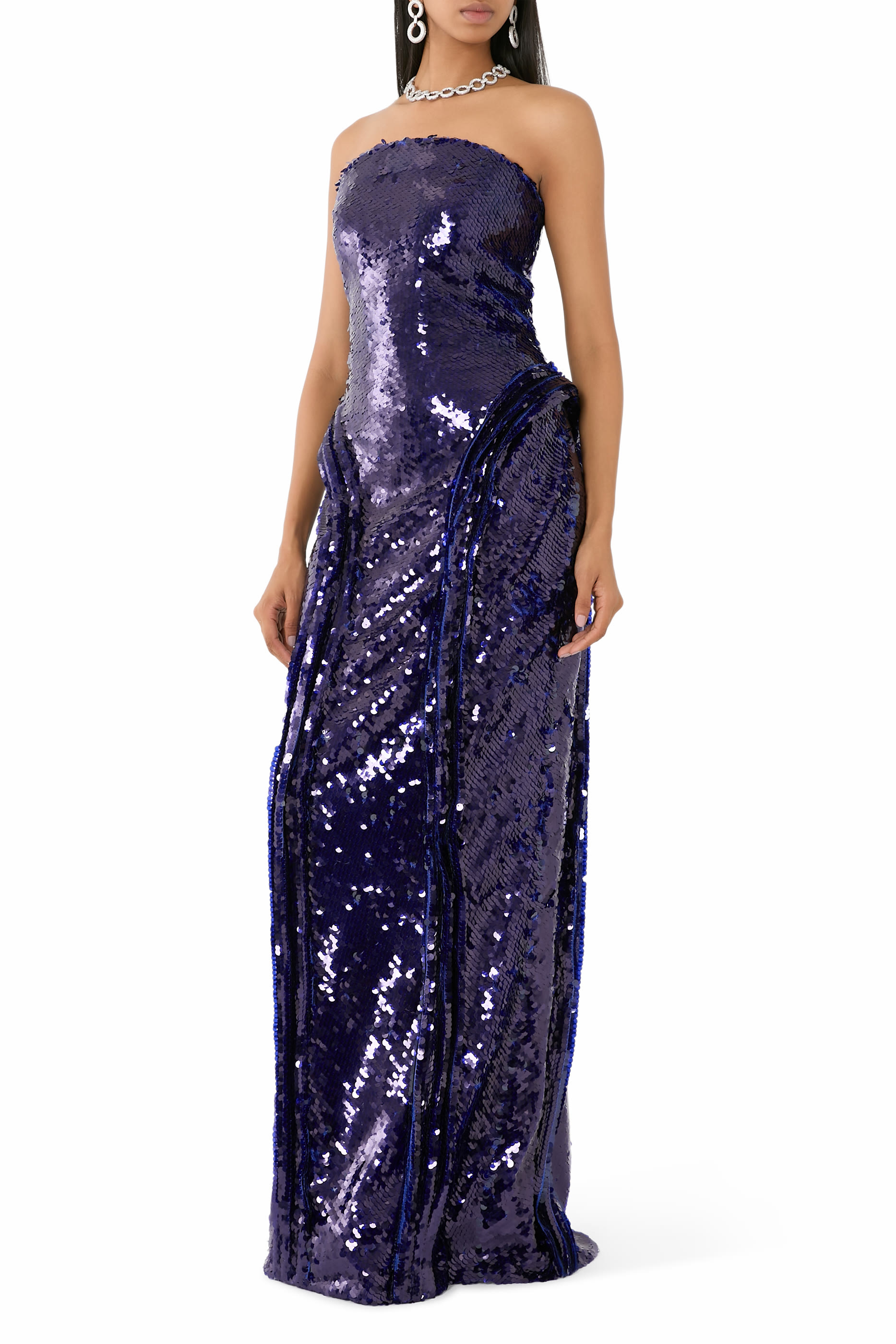  Azure Paillette Column Gown