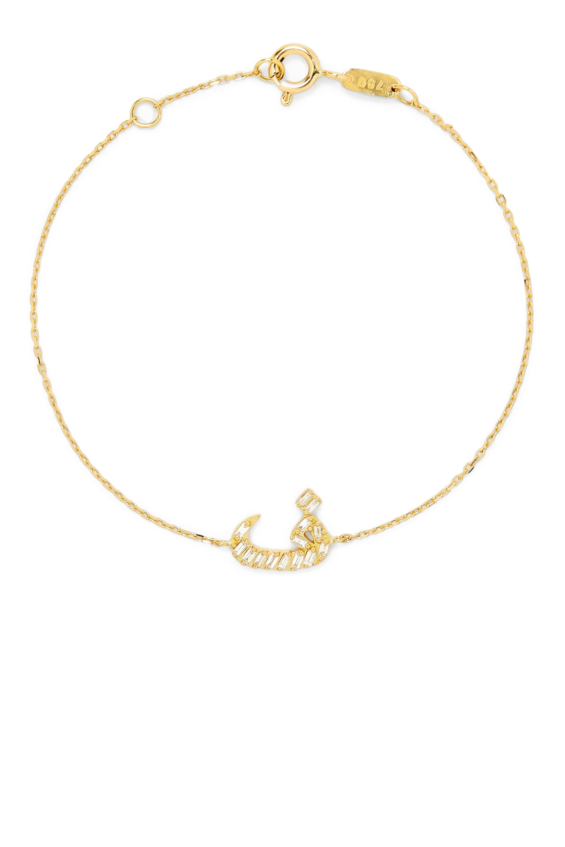 OULA - Letter Faa Bracelet, 18K Yellow Gold & Baguette Diamonds