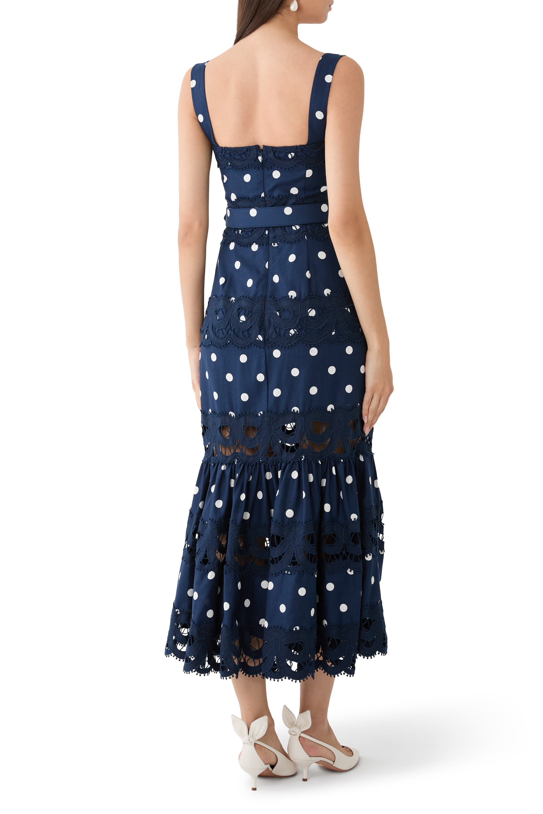 Polka Dot Linen Midi Dress 