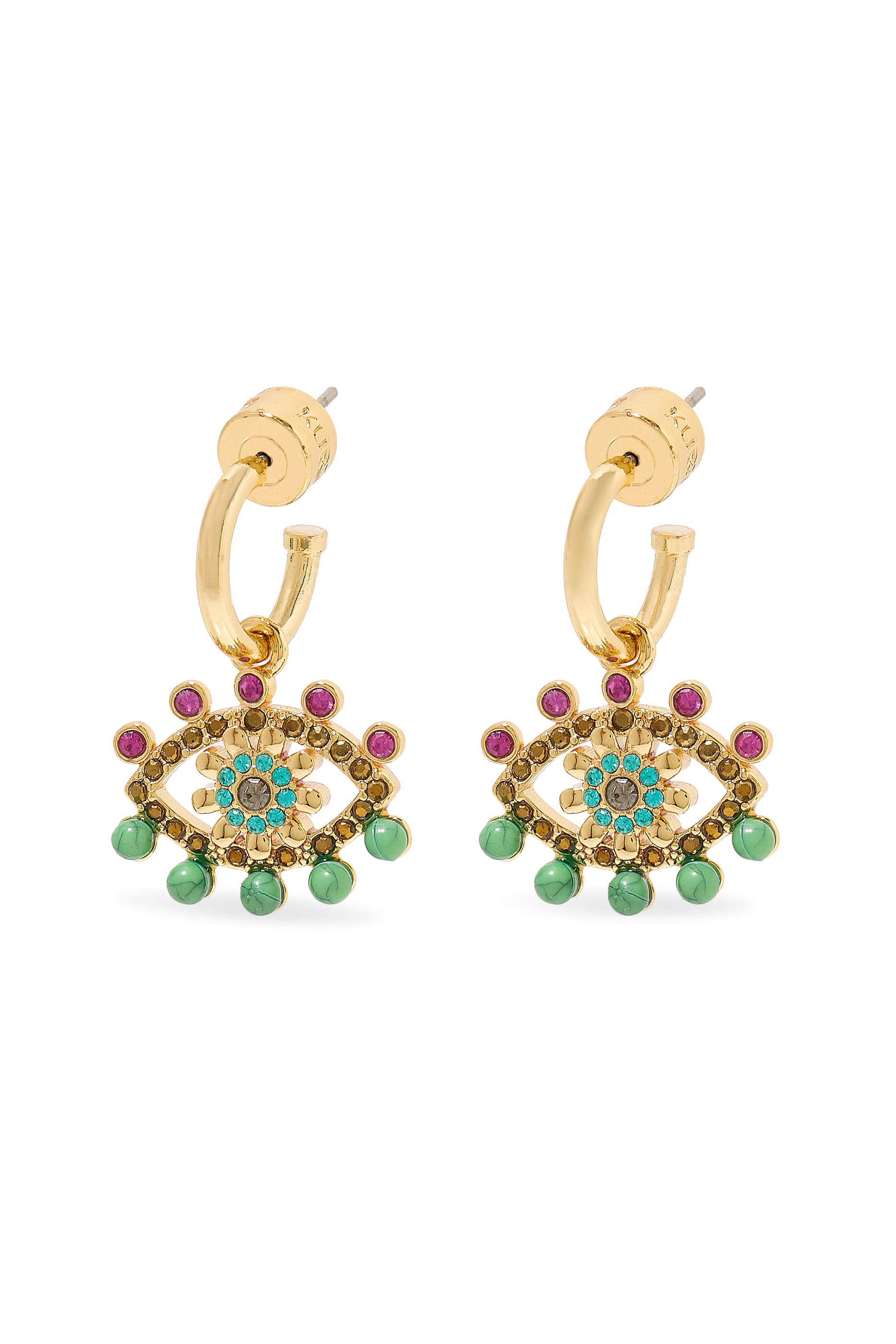 Mixed Gem Eye Huggies, Brass & Crystals