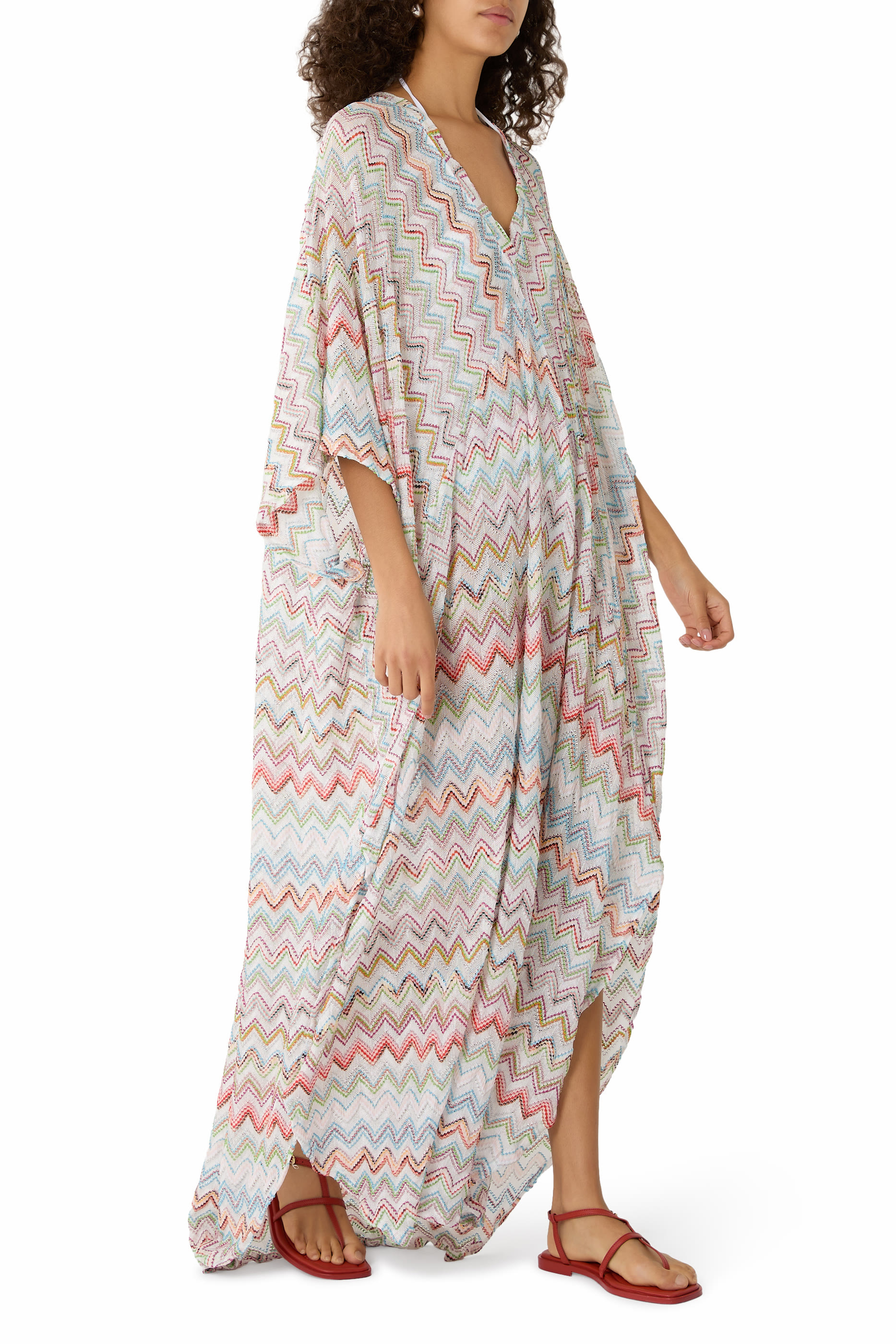Long Kaftan with 3D Zigzag Lam&eacute; and Batwing Sleeves