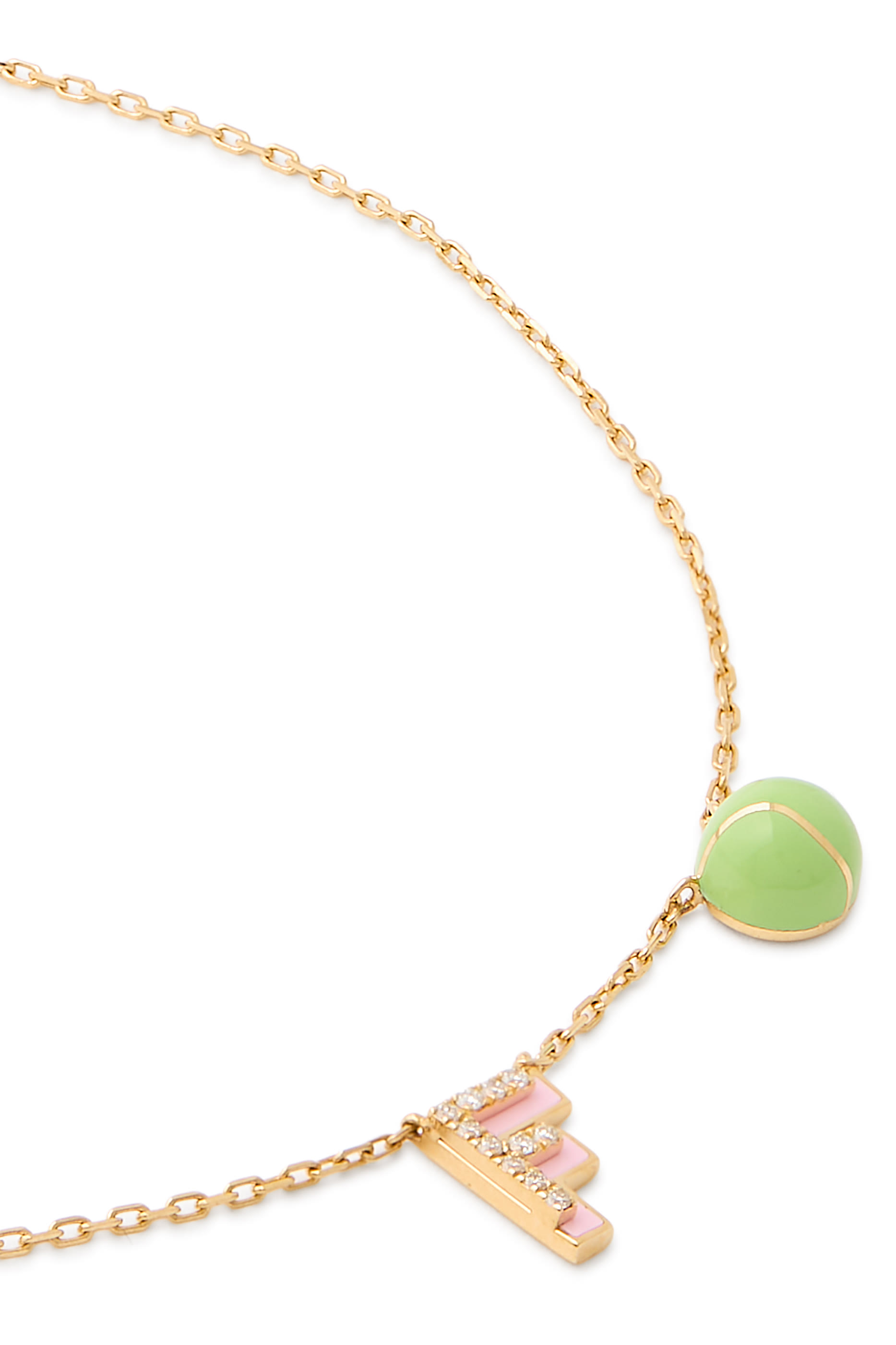 Letter &lsquo;F&rsquo; Tennis Anklet, 18k Yellow Gold & Enamel, Diamonds