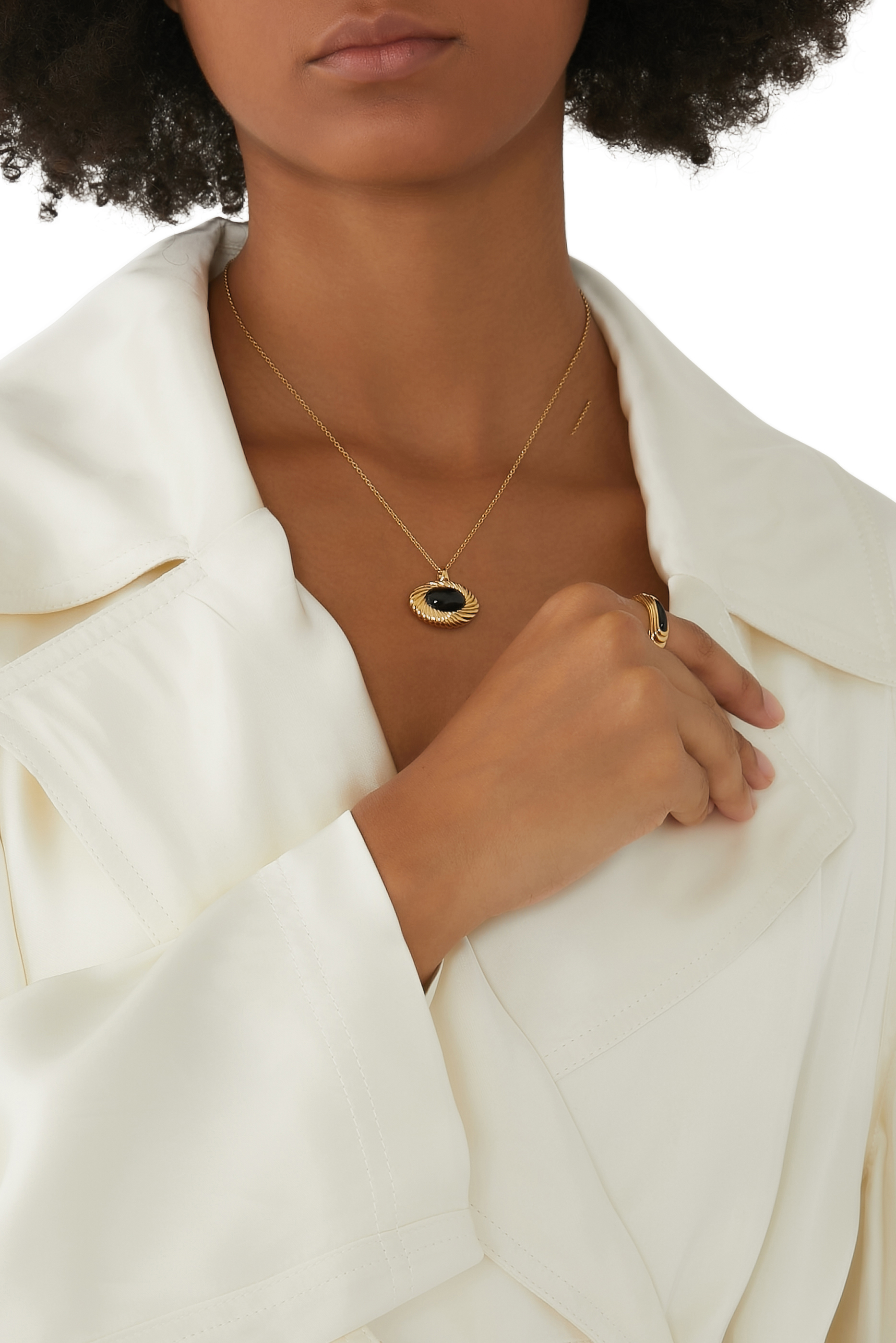 Wavy Ridge Pendant Necklace, 18K Gold-Plated Brass