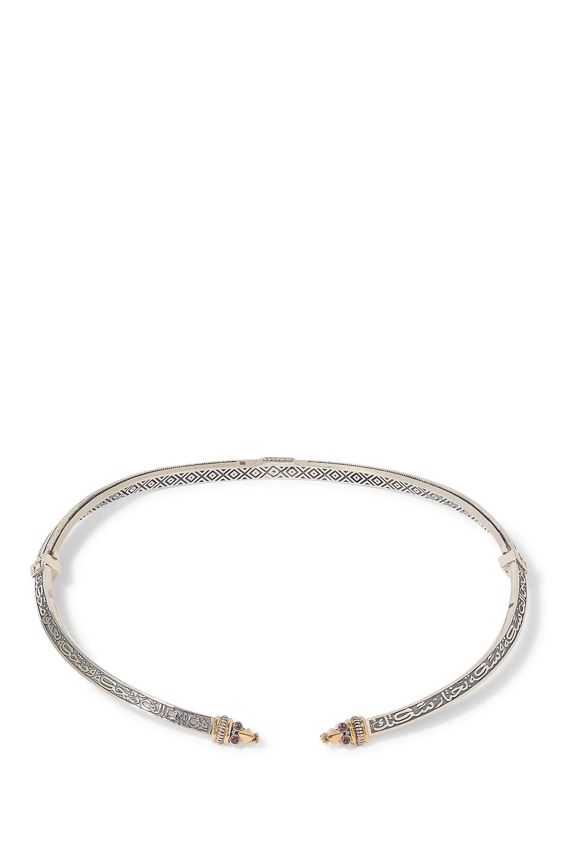 Tribal Calligraphy Choker, 18k Yellow Gold, Sterling Silver & Zircon