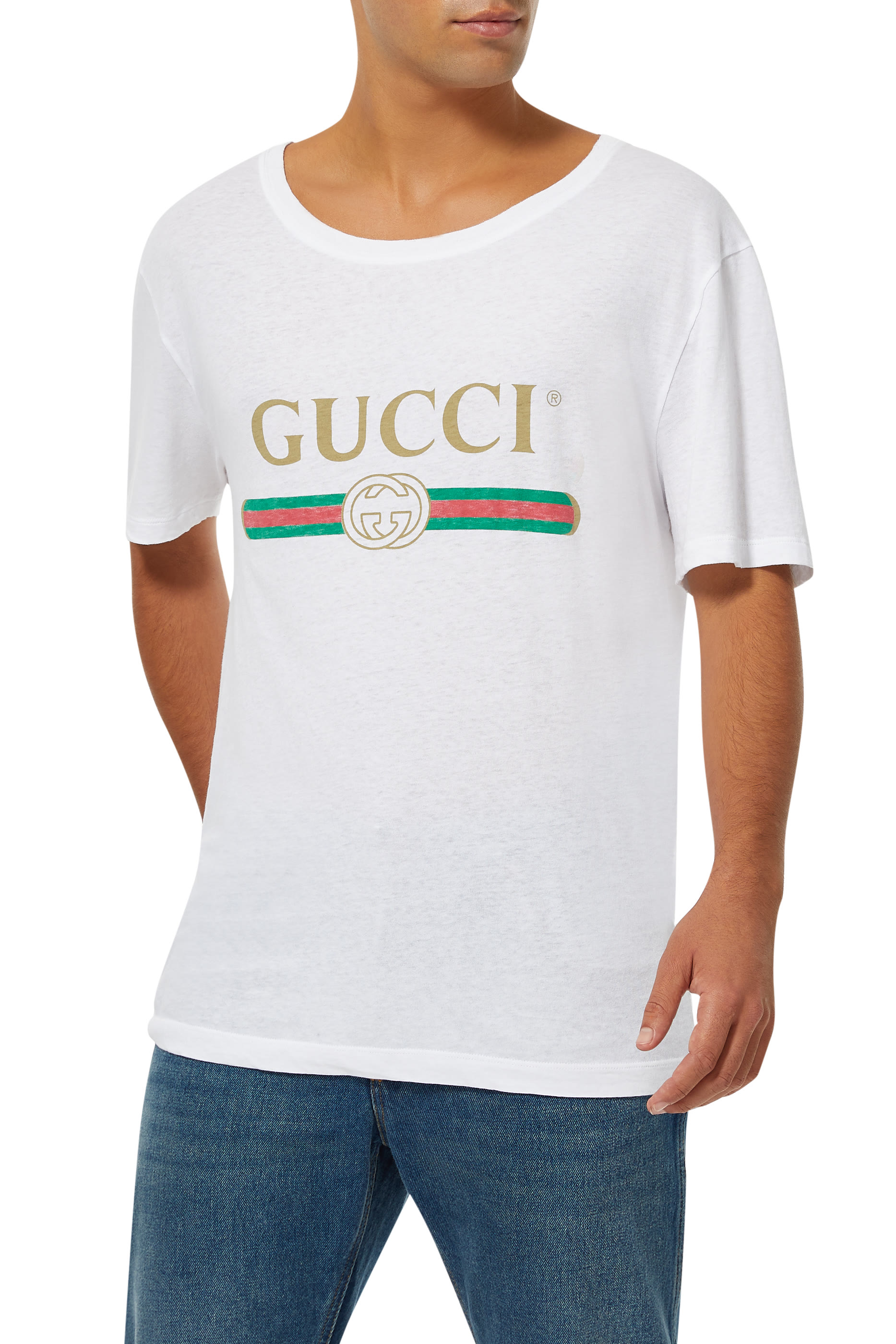 Oversize washed T-shirt with Gucci logo