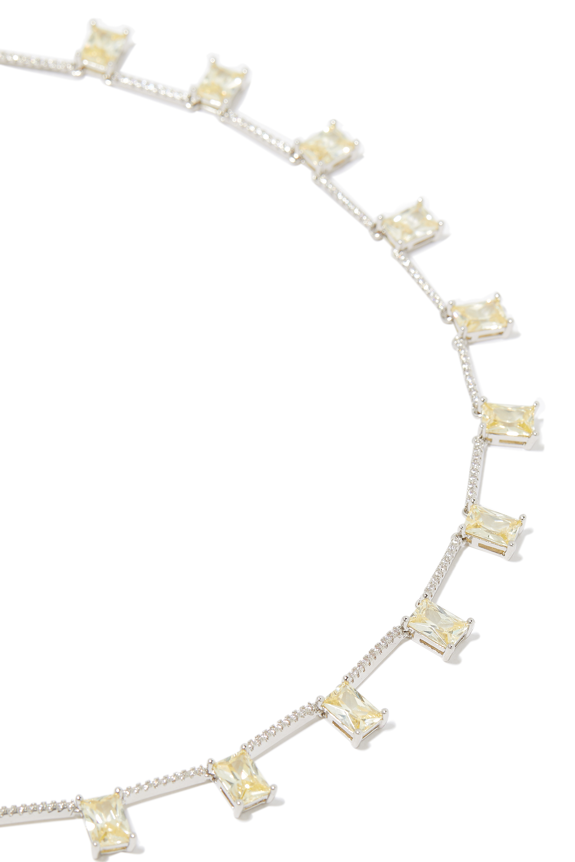 CZ Glam Necklace, Rhodium-Plated Brass, Emerald & Cubic Zirconia