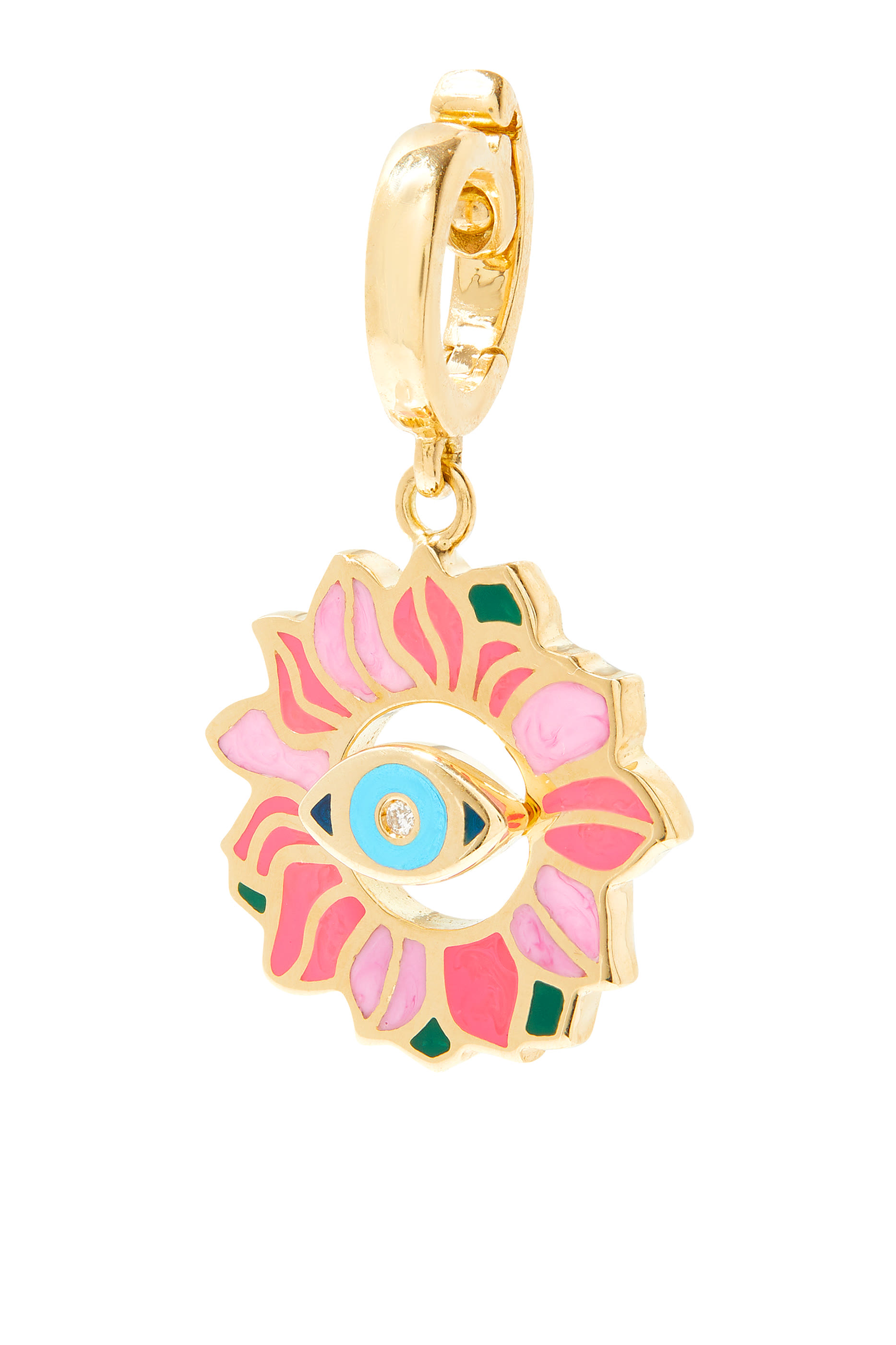 Enamel Blossoming Eye Charm, 18k Yellow Gold & Diamonds