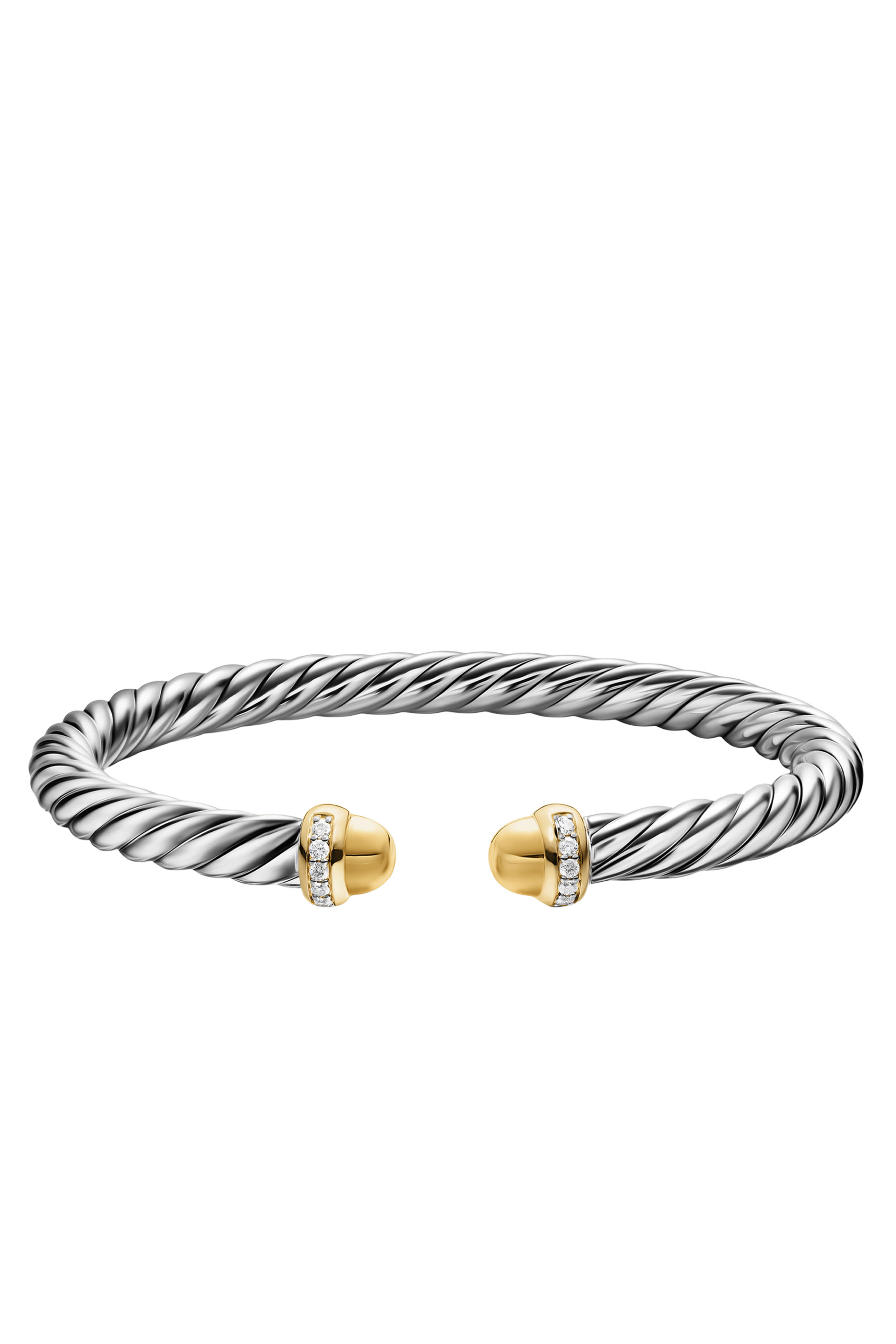  Cable Diamond Cable Flex Bangle,  Sterling Silver with 14K Yellow Gold & Pav&eacute; Set Diamonds