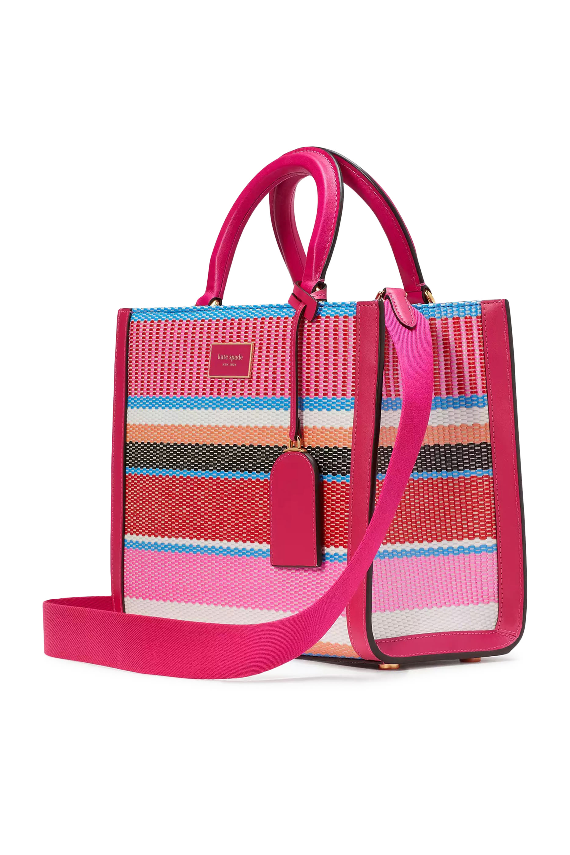 Manhattan Striped Woven Straw Small Tote Bag