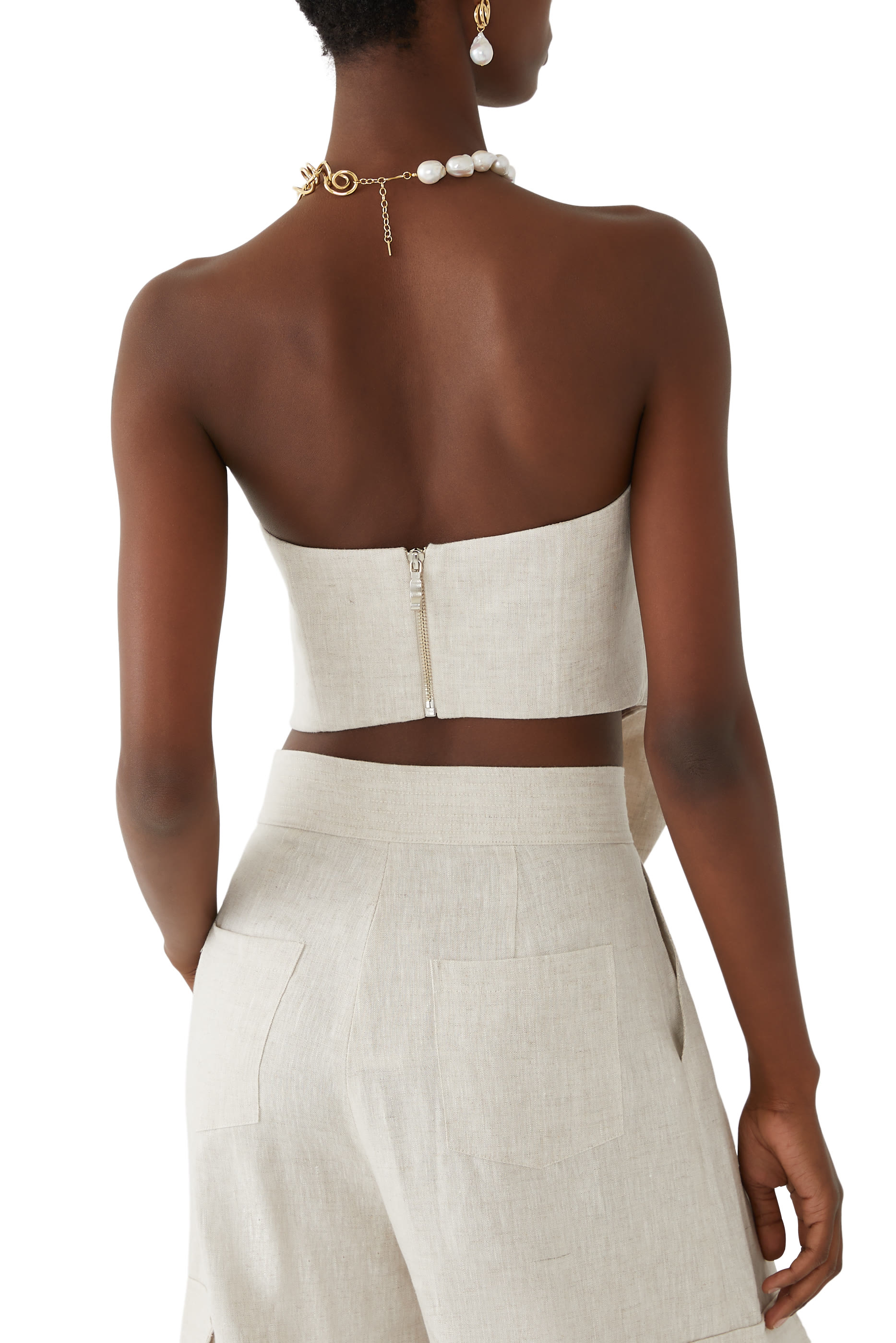 Fossiles Embroidered Linen Crop Top