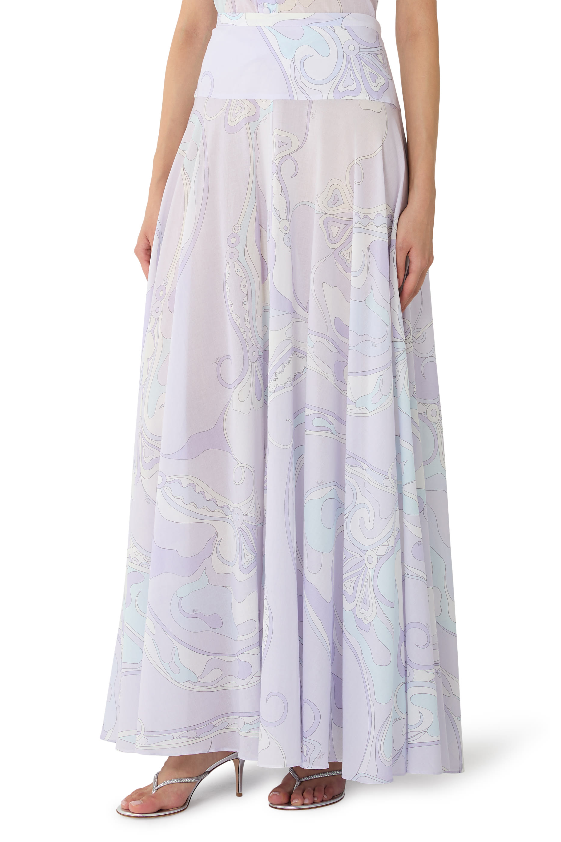 Orchidee Print Long Cotton Skirt