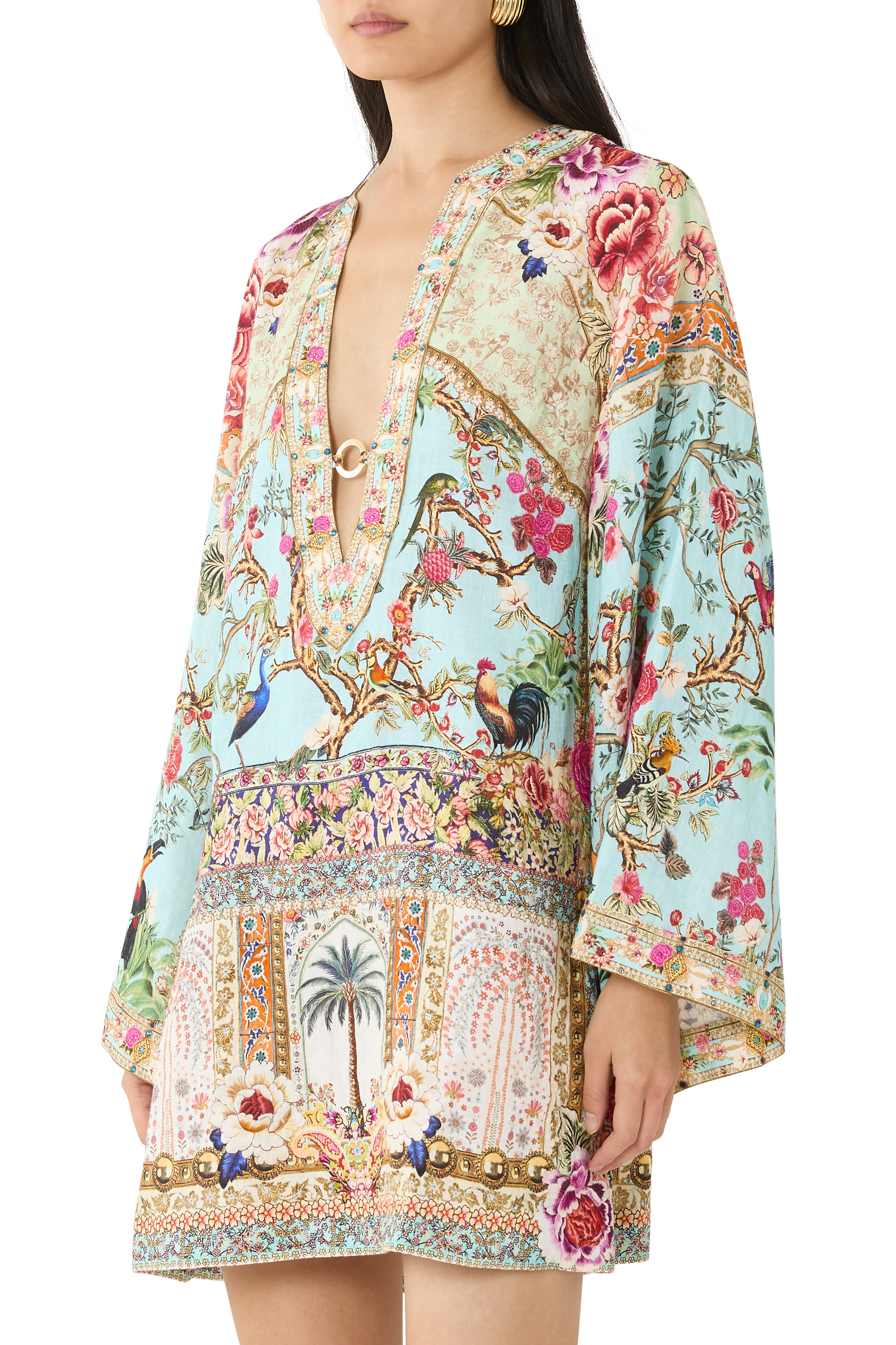 Deep V-Neck Hardware Short Kaftan