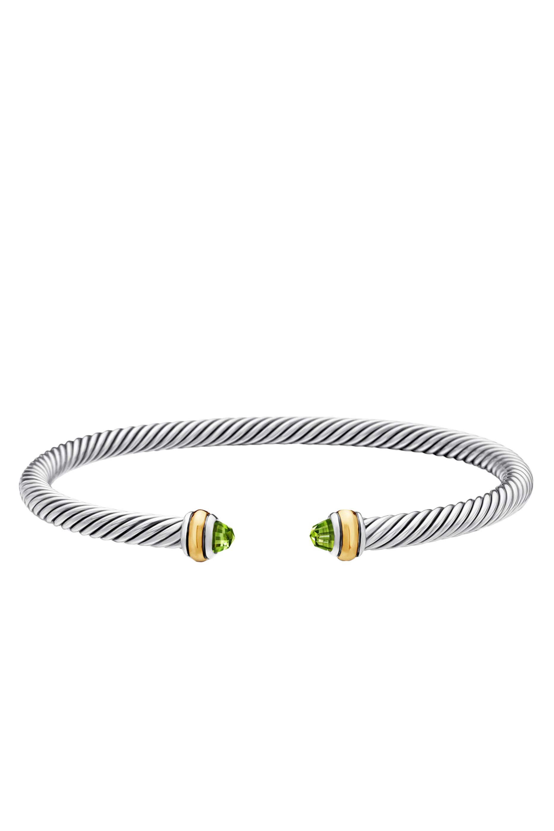 Classic Cable Bracelet, 18k Yellow Gold with Sterling Silver & Peridot