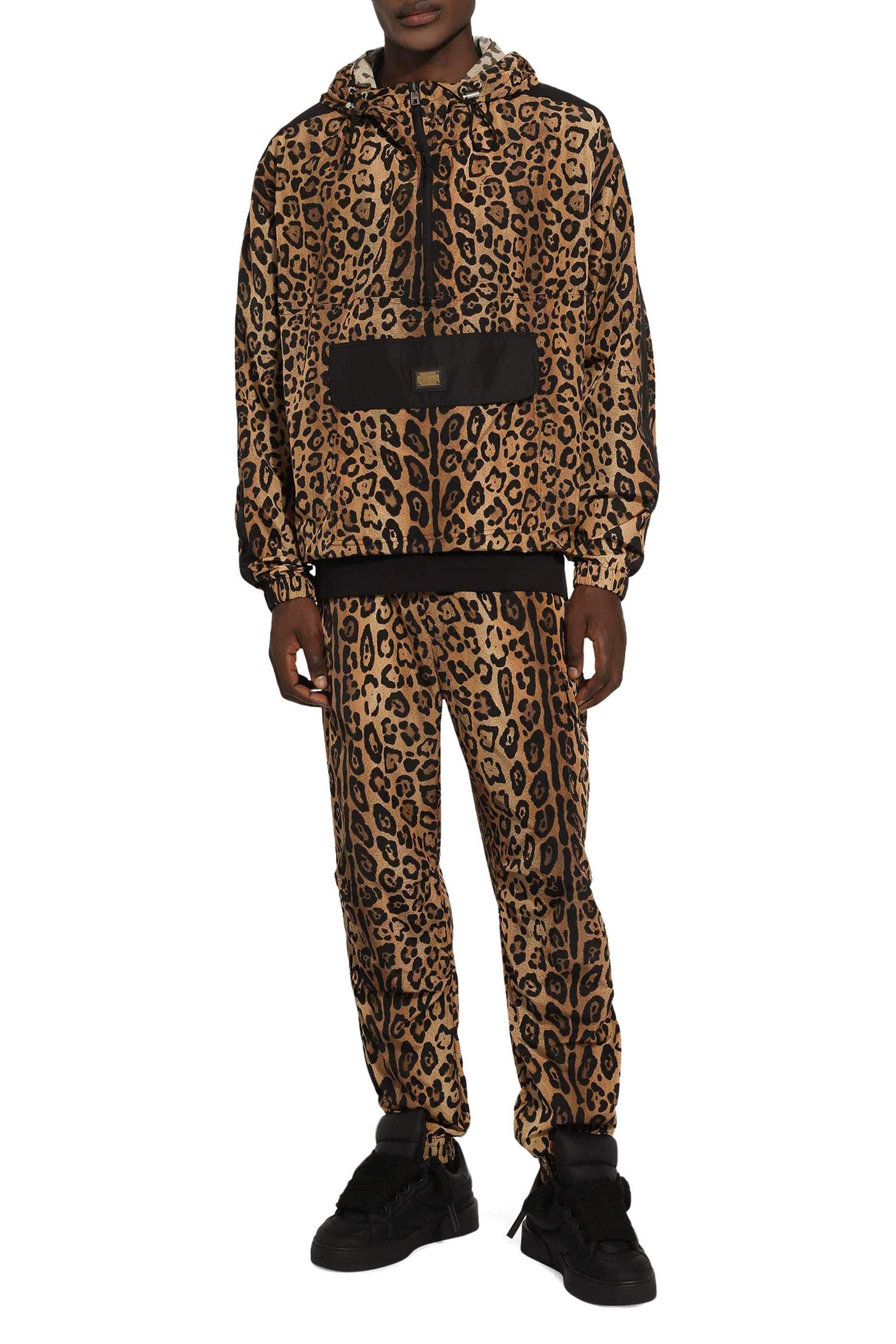Jogging Pants with Leopard-Print Crespo and Tag