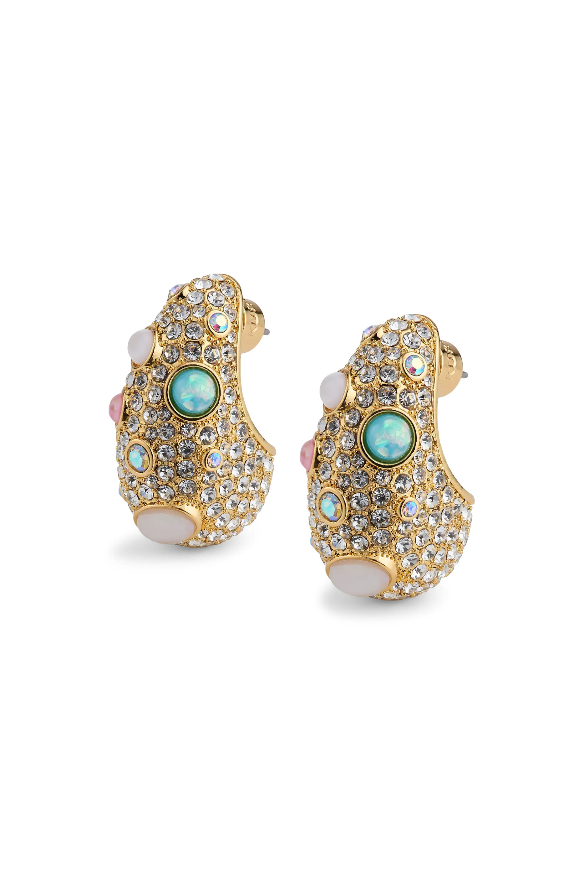 Mix Pave Earrings, Brass & Opal