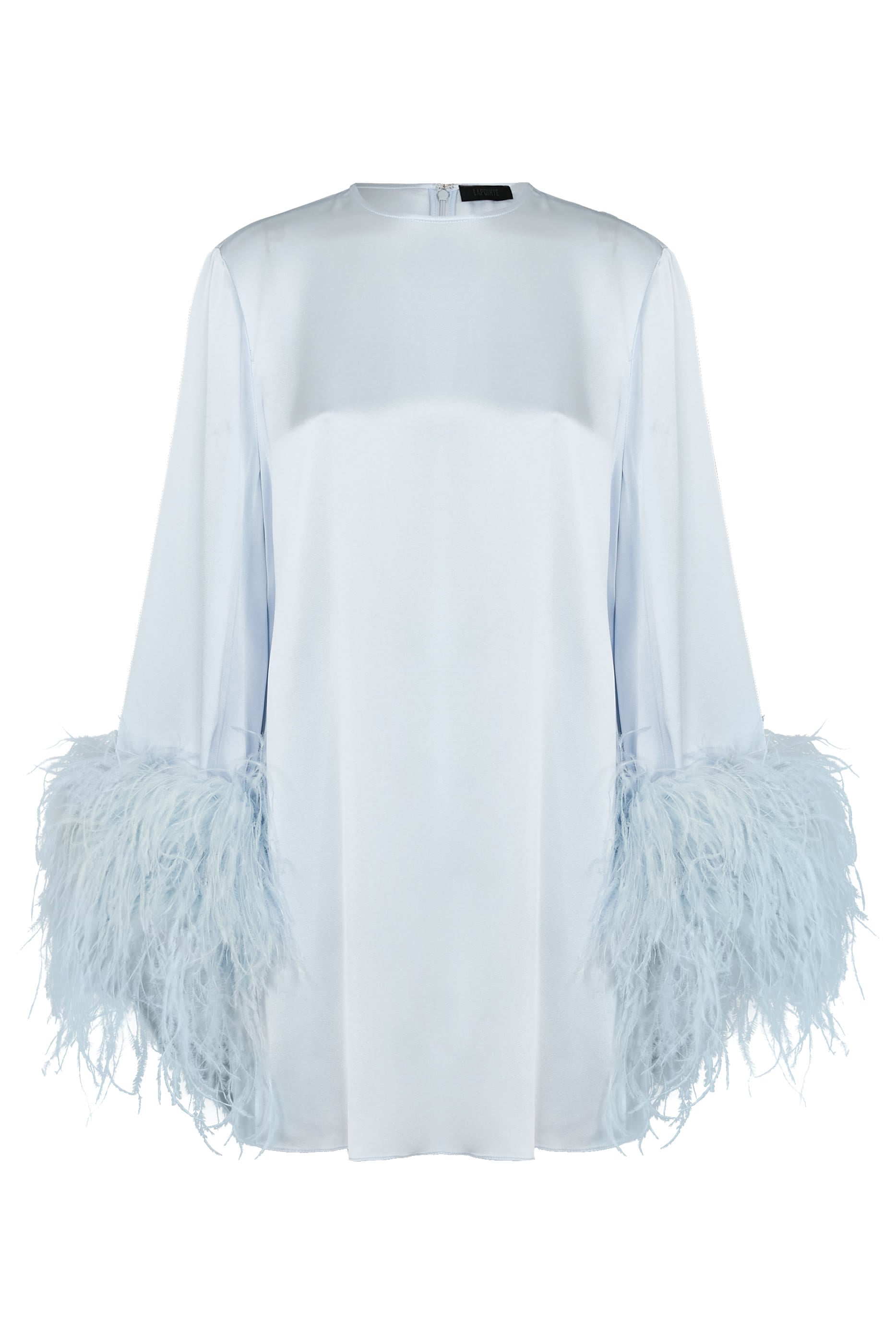 Satin Shift Dress With Feathers