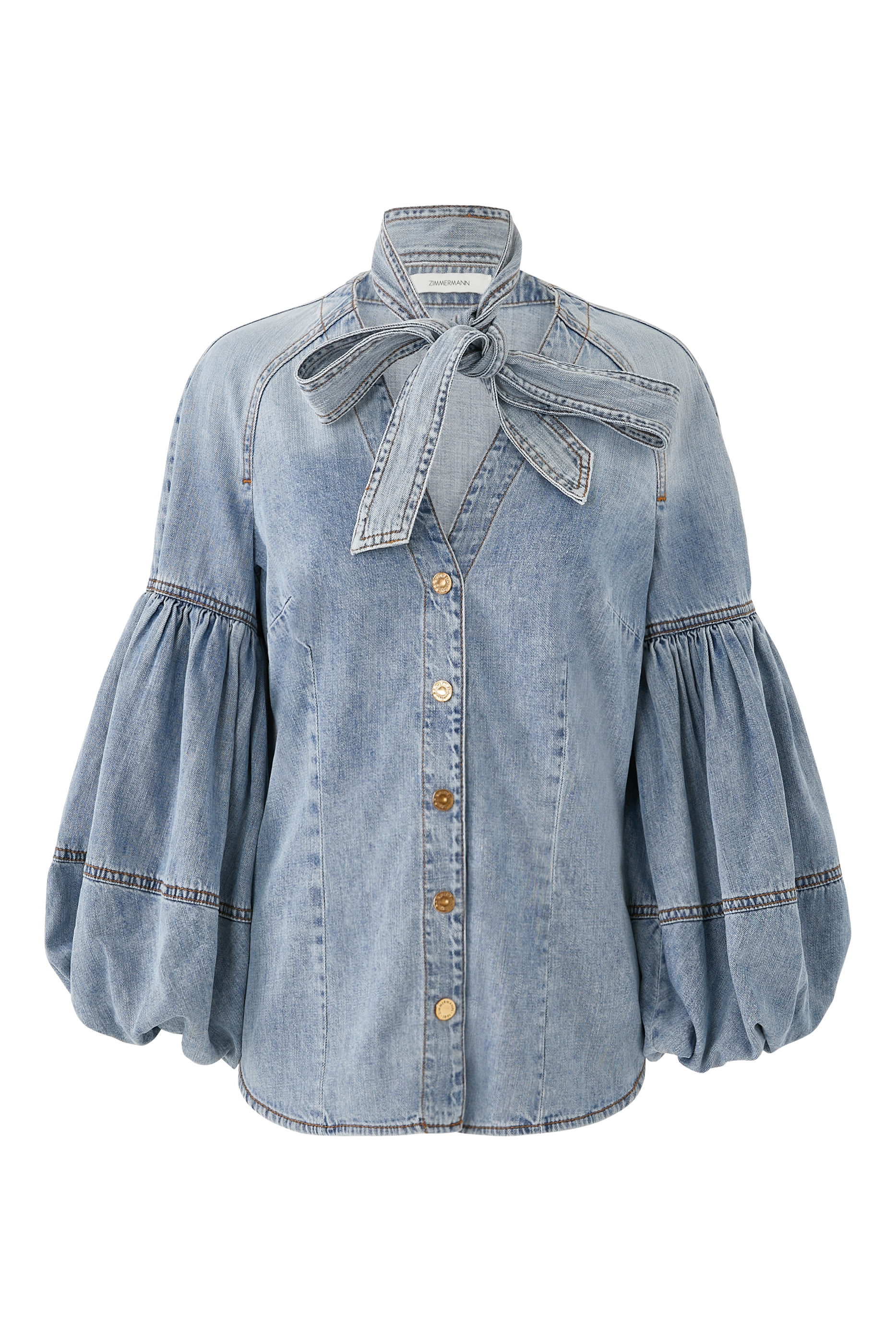 Tie Neck Denim Blouse