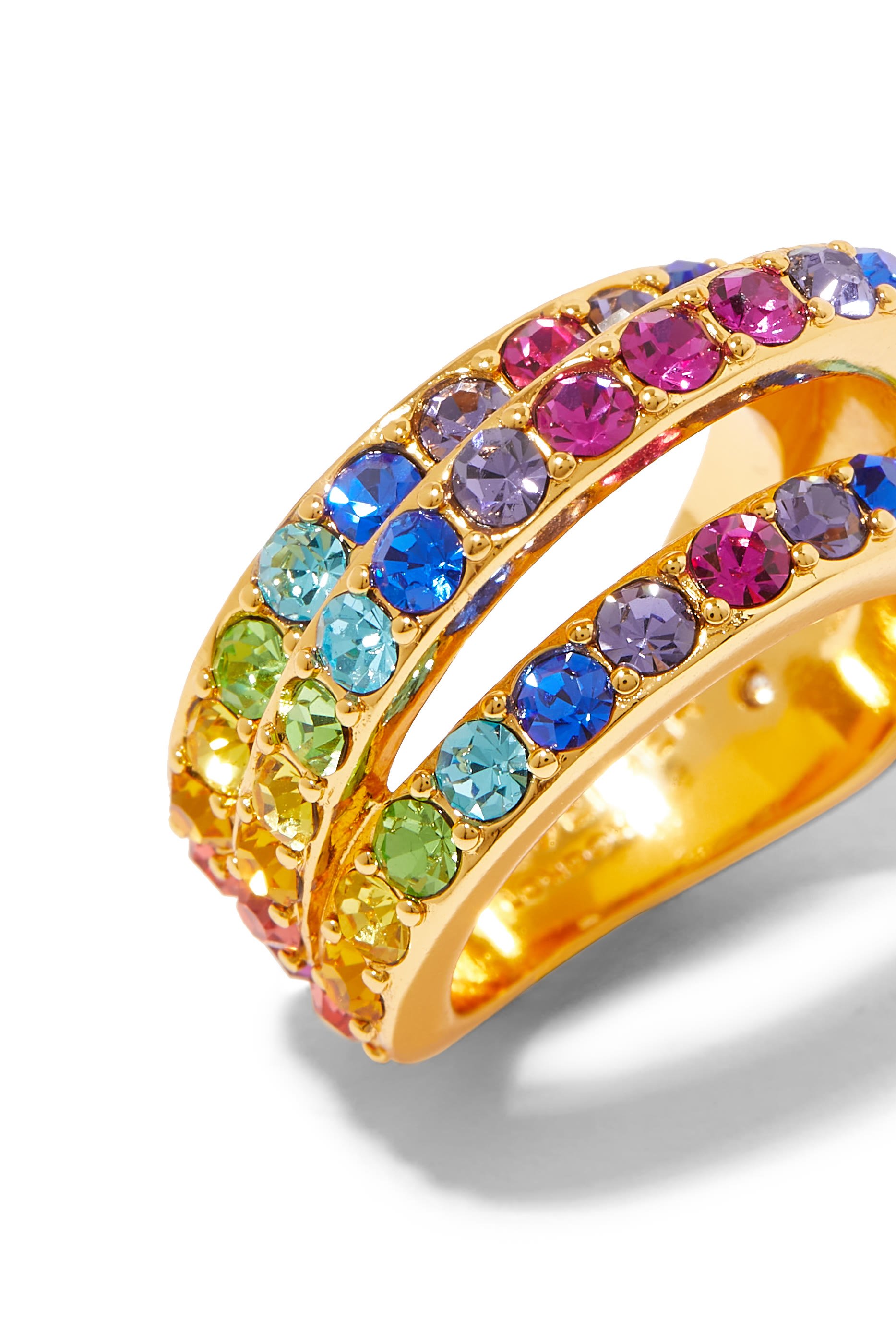 Rainbow Triple Ring, Brass & Crystal