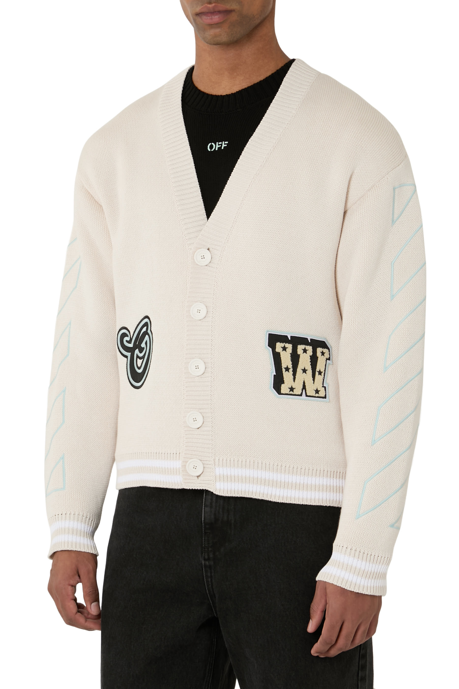 Star Logo Diagonal Varsity Knit Cardigan