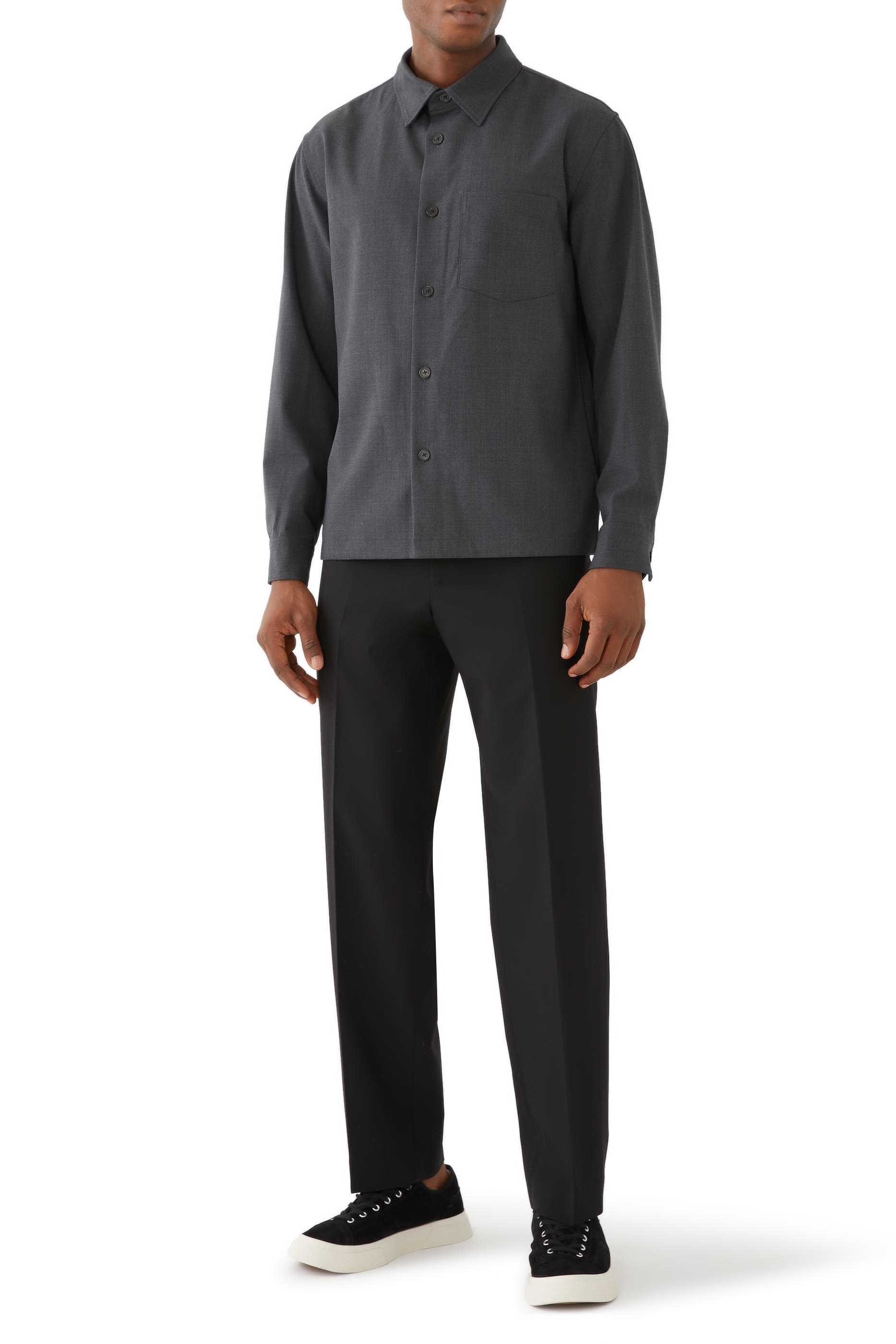 Wool-Blend Twill Straight Pants