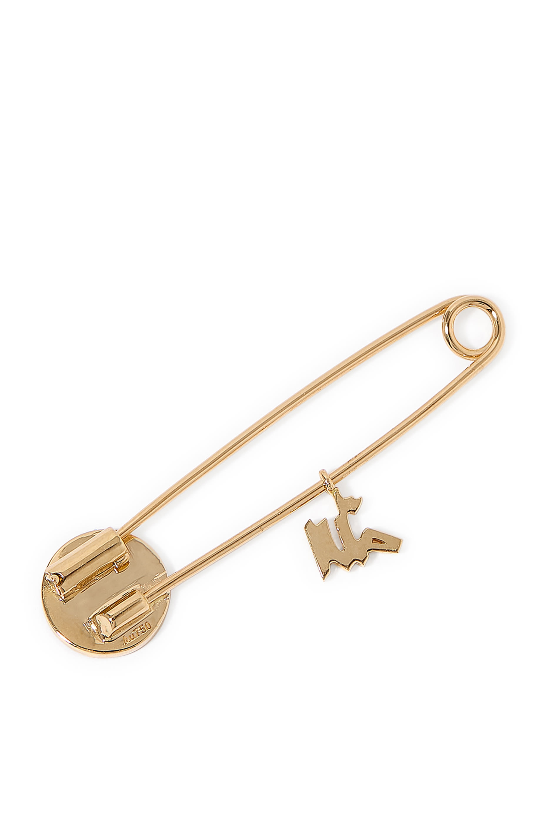 Enamel Eye Allah Charm Safety Pin Brooch, 18K Yellow Gold & Enamel