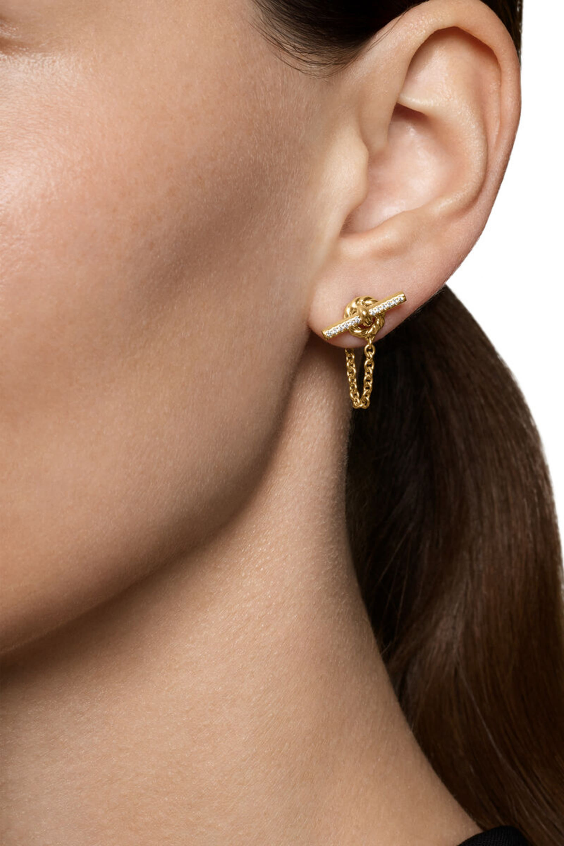  DY Mercer® Petite Toggle Chain Stud Earrings, 18K Yellow Gold & Diamonds