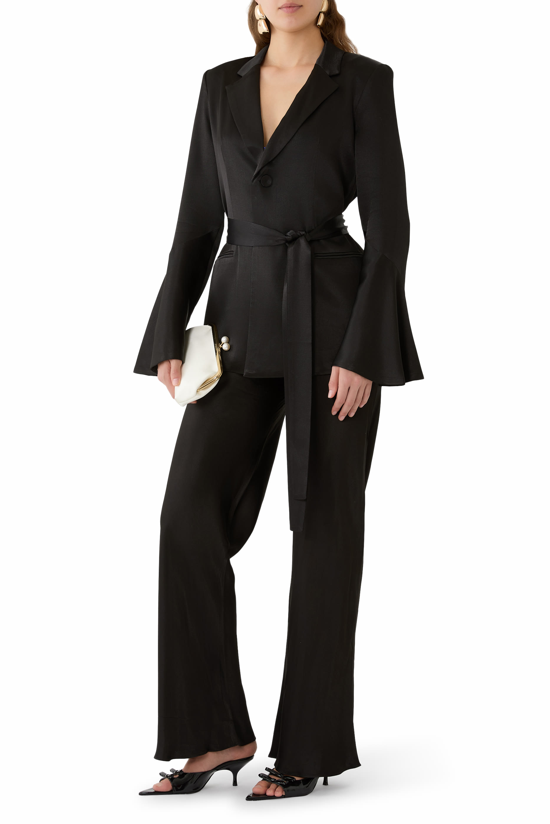 La Lune Flared Sleeves Belted Blazer