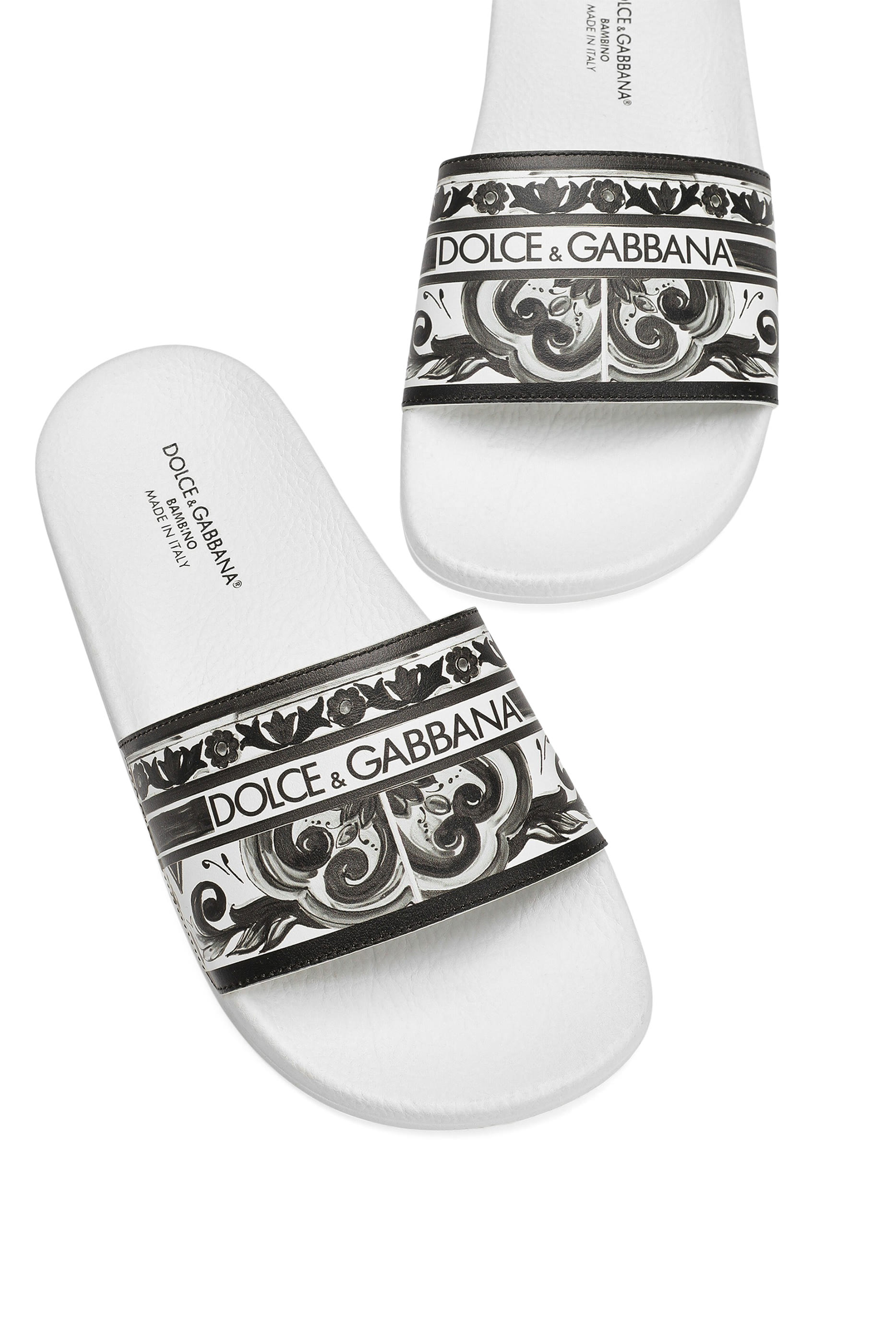 Kids Majolica-Print Calfskin Slides