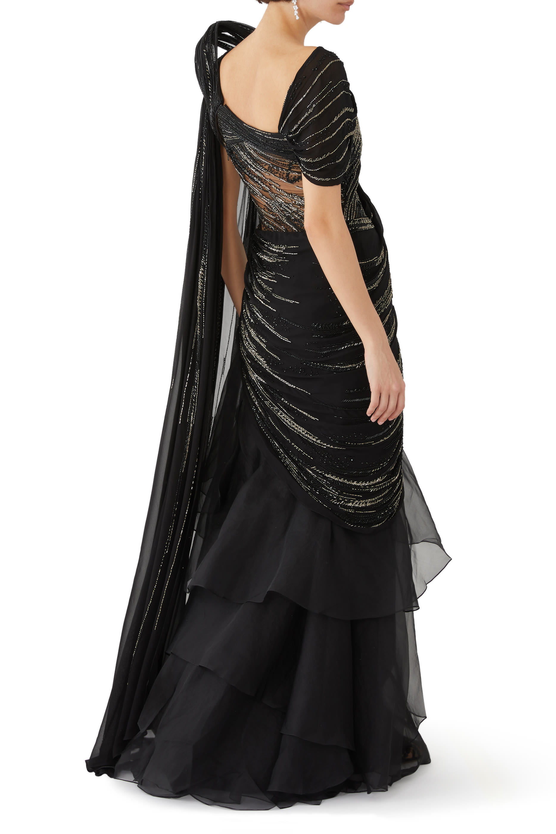 One-Shoulder Saree Gown
