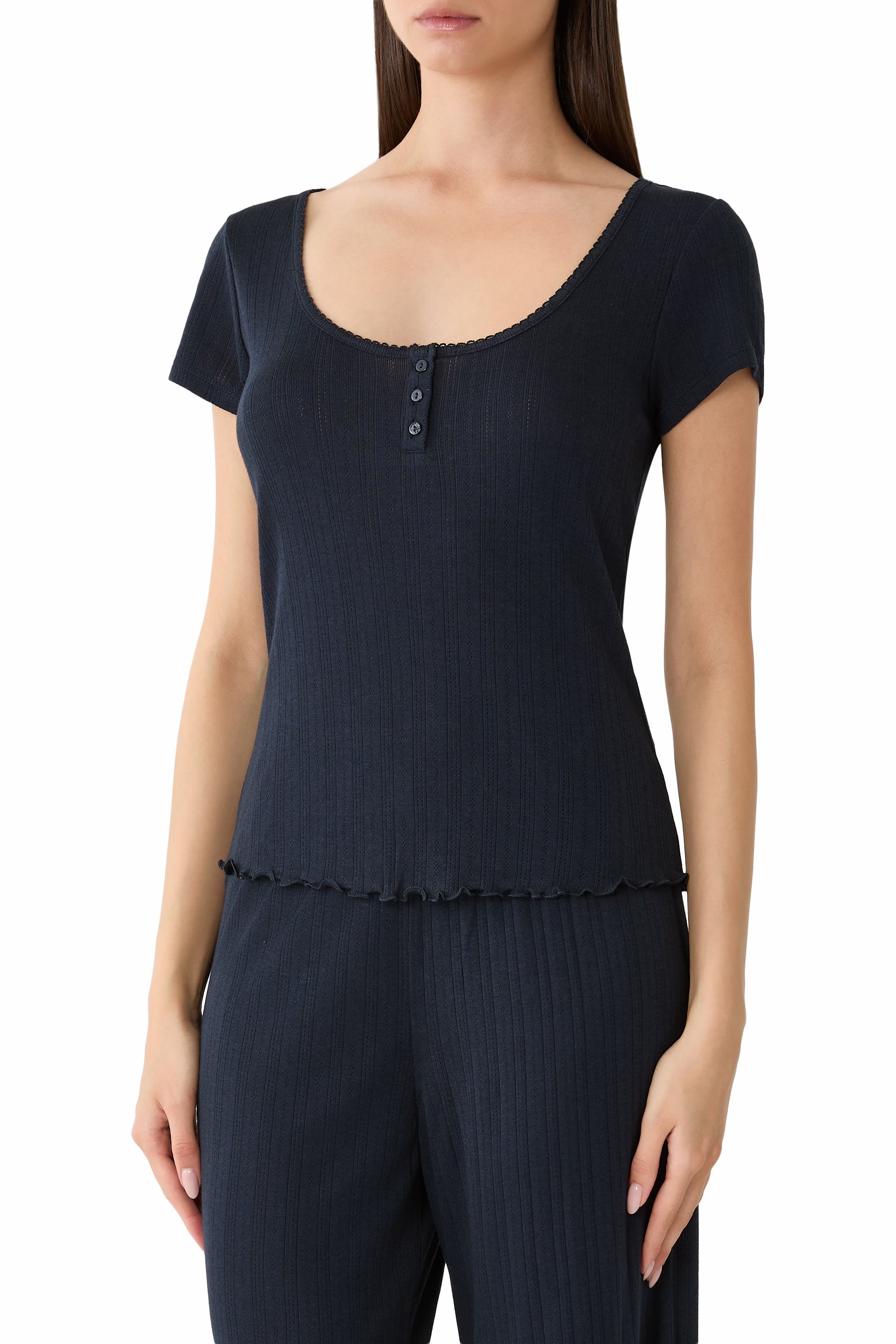  Pointelle Scoop Neck Pajama Top 