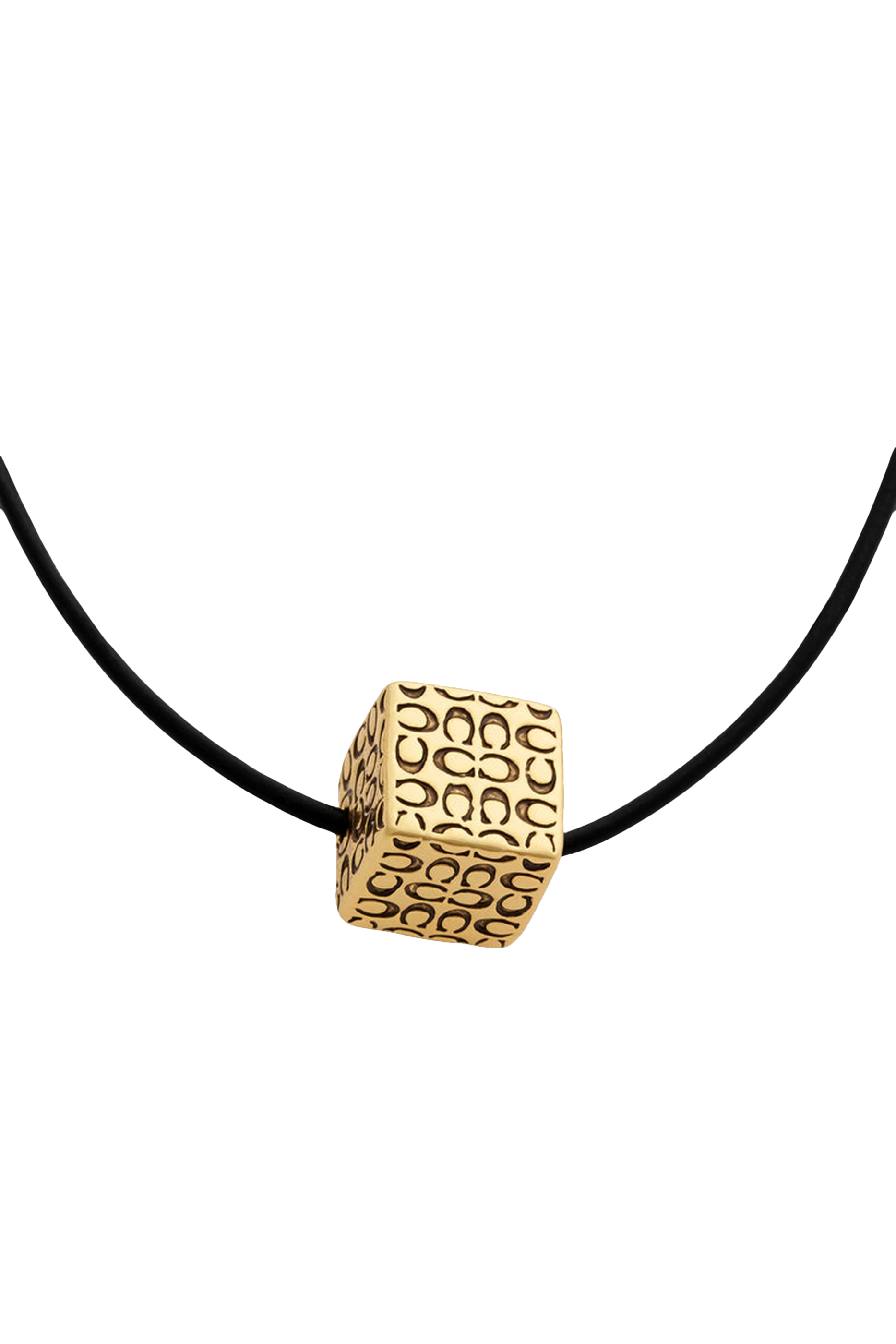 Signature Quilted Cube Pendant Necklace, Leather