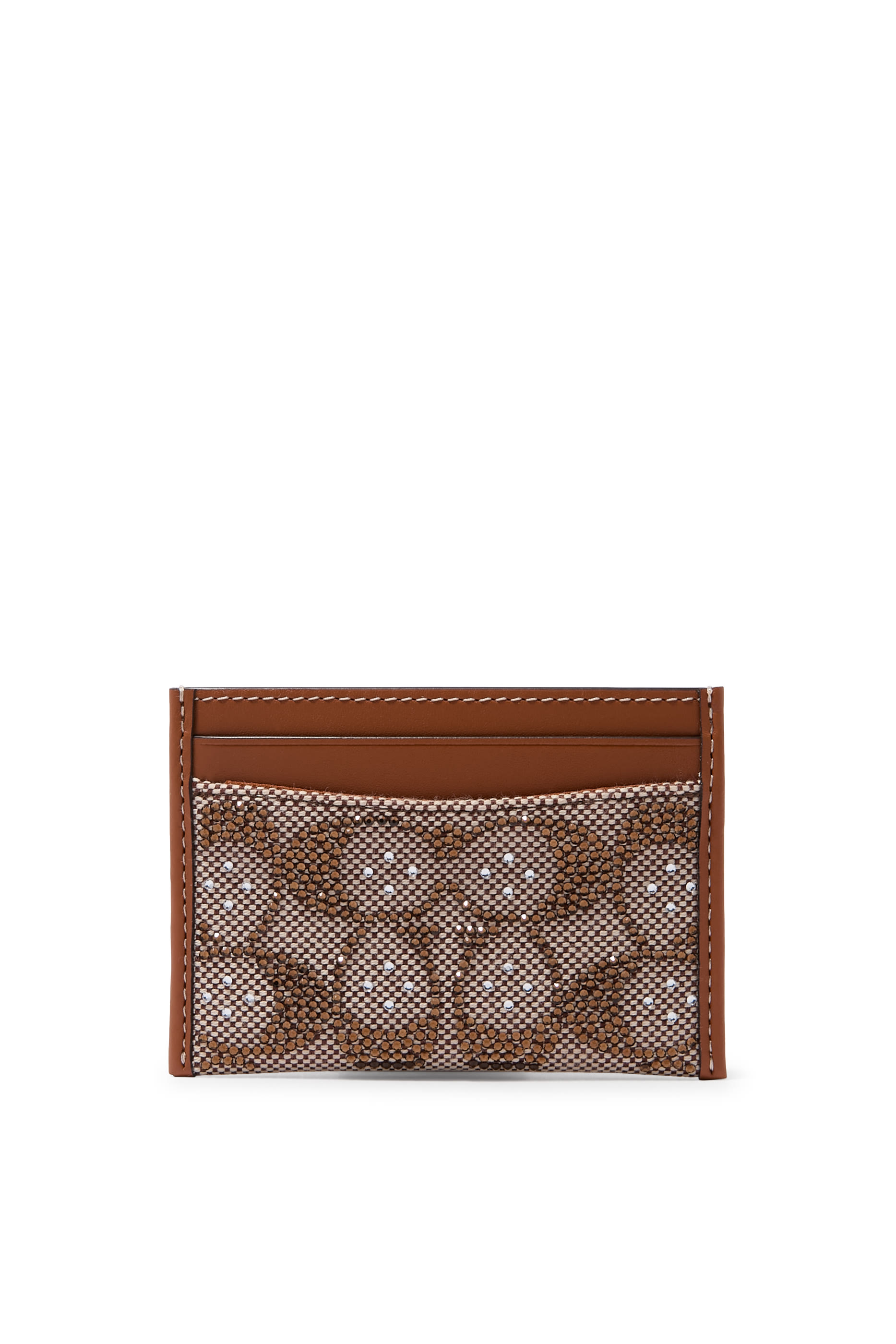 Crystal-Embellished Monogram-Print Leather Card Holder