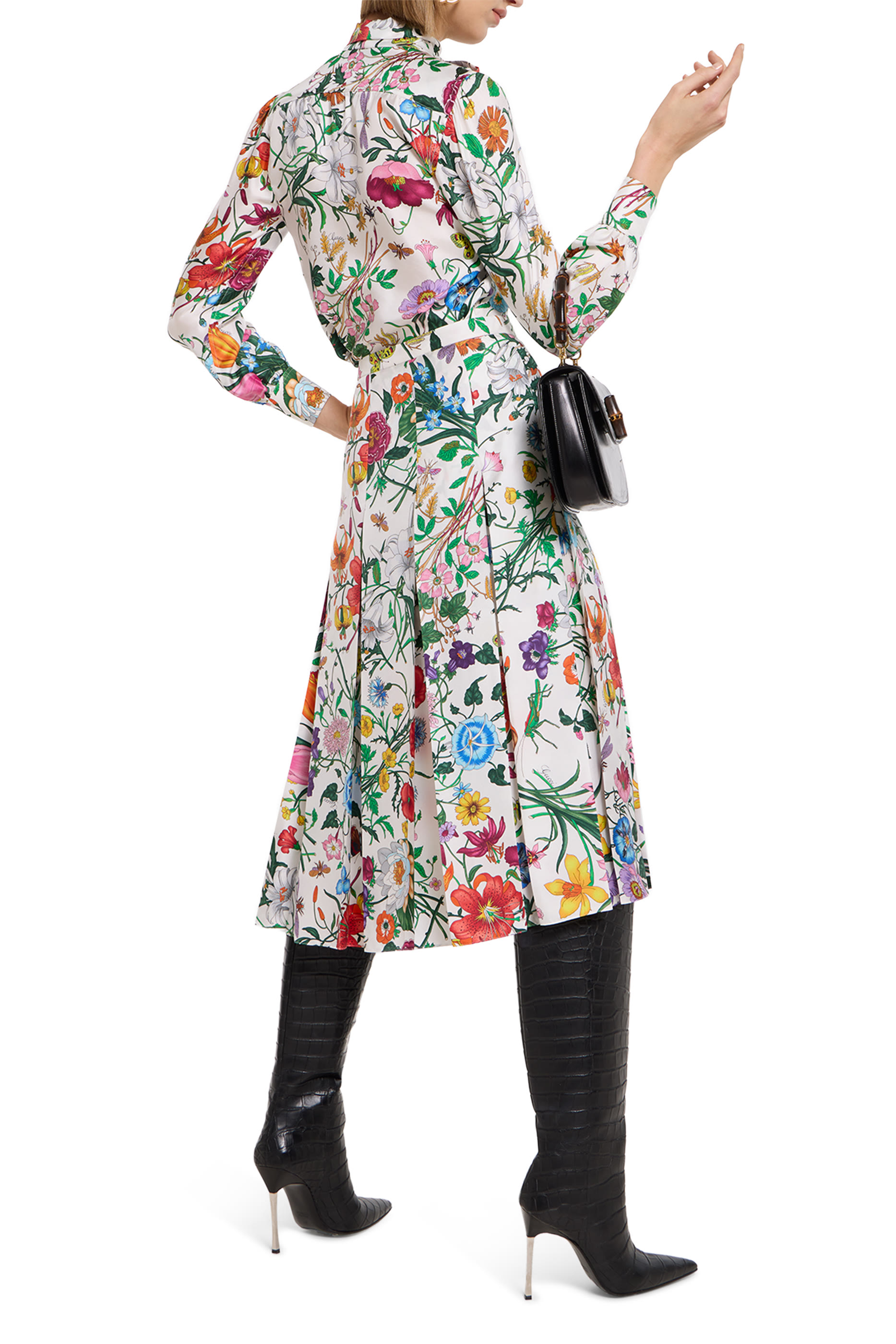 Printed Silk Twill Shirt with Bow