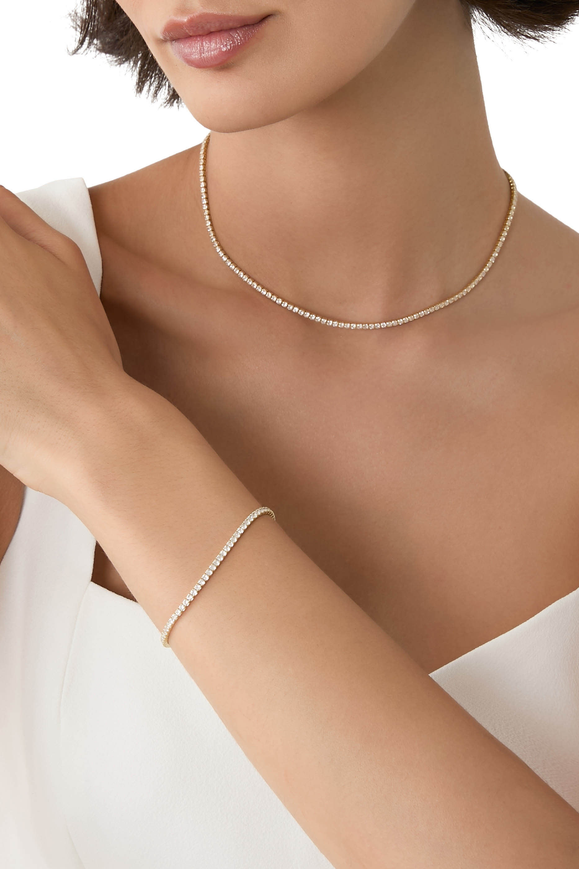 Tennis Diamond Necklace, 14ct Vermeil on Sterling Silver & Round Cubic Zirconia