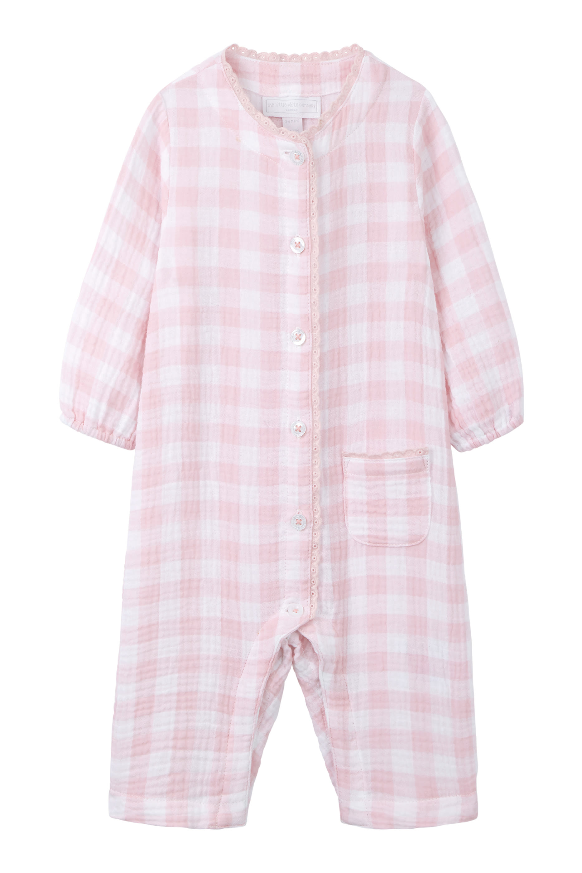 Kids Organic Crinkle Cotton Pink Gingham Sleepsuit