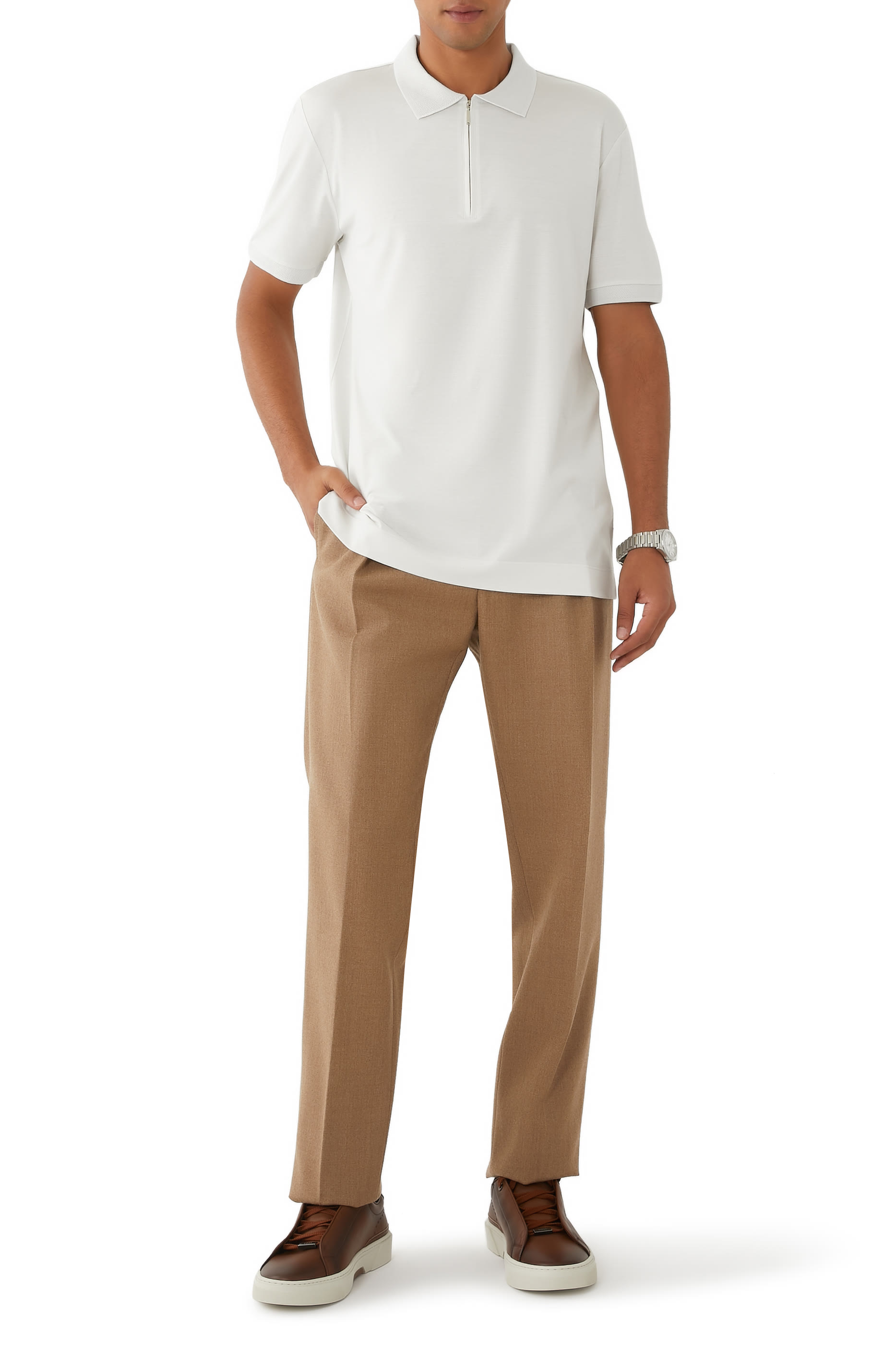 Zip-Placket Polo Shirt