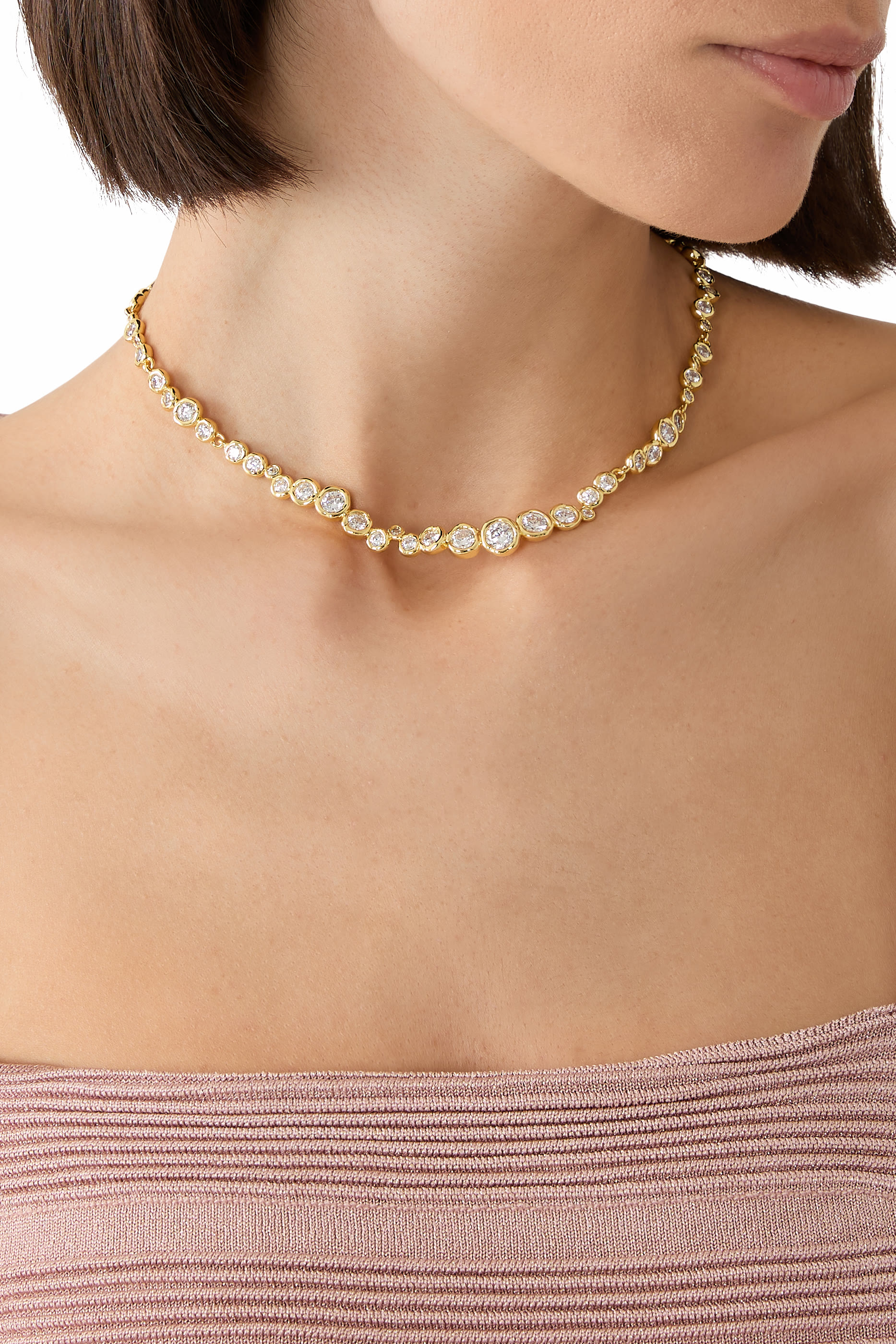 Asterales Riviera Necklace, 14k Gold Plated Brass & Cubic Zirconia