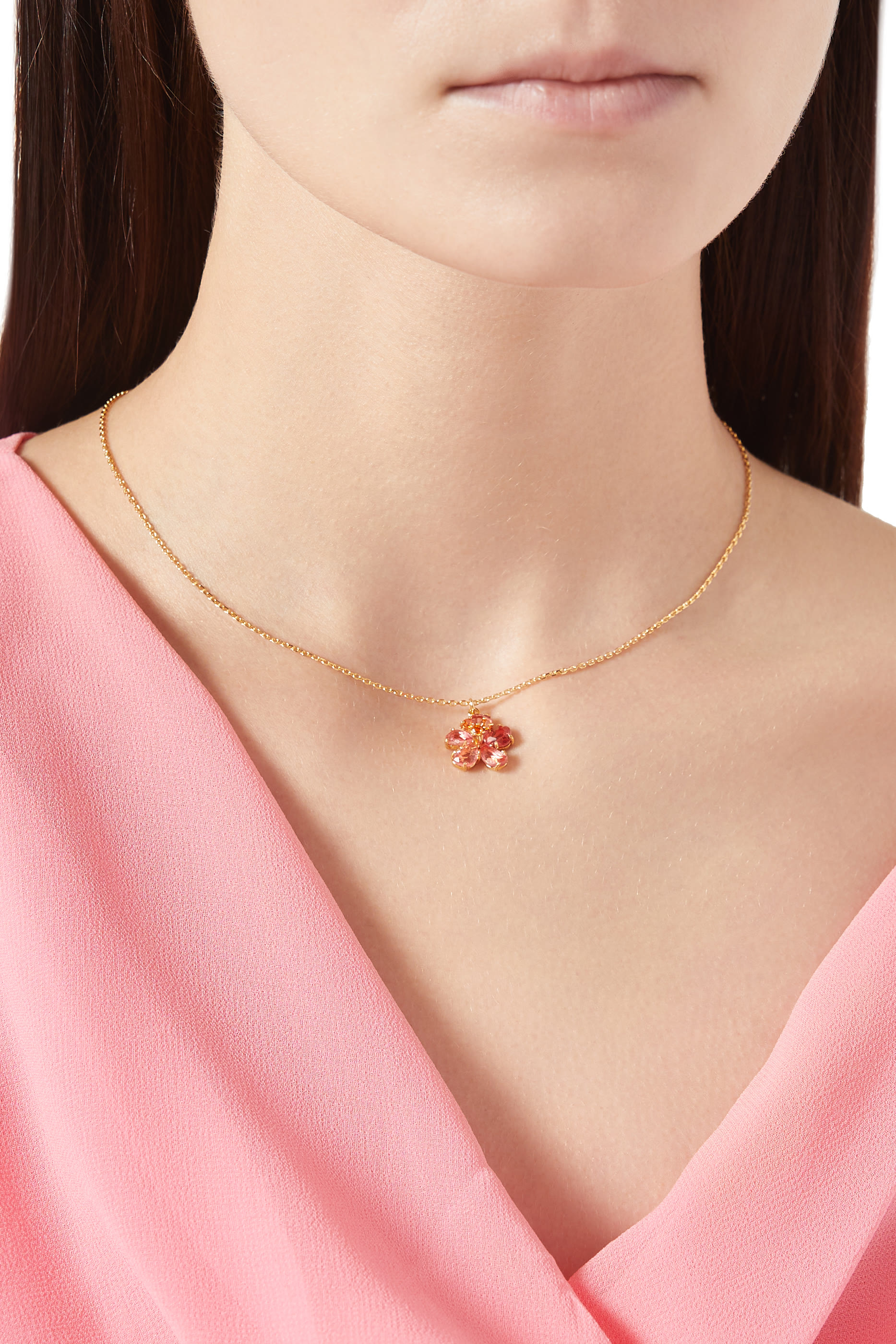 Paradise Flower Mini Pendant, Plated Metal & Cubic Zirconia, Glass Stone