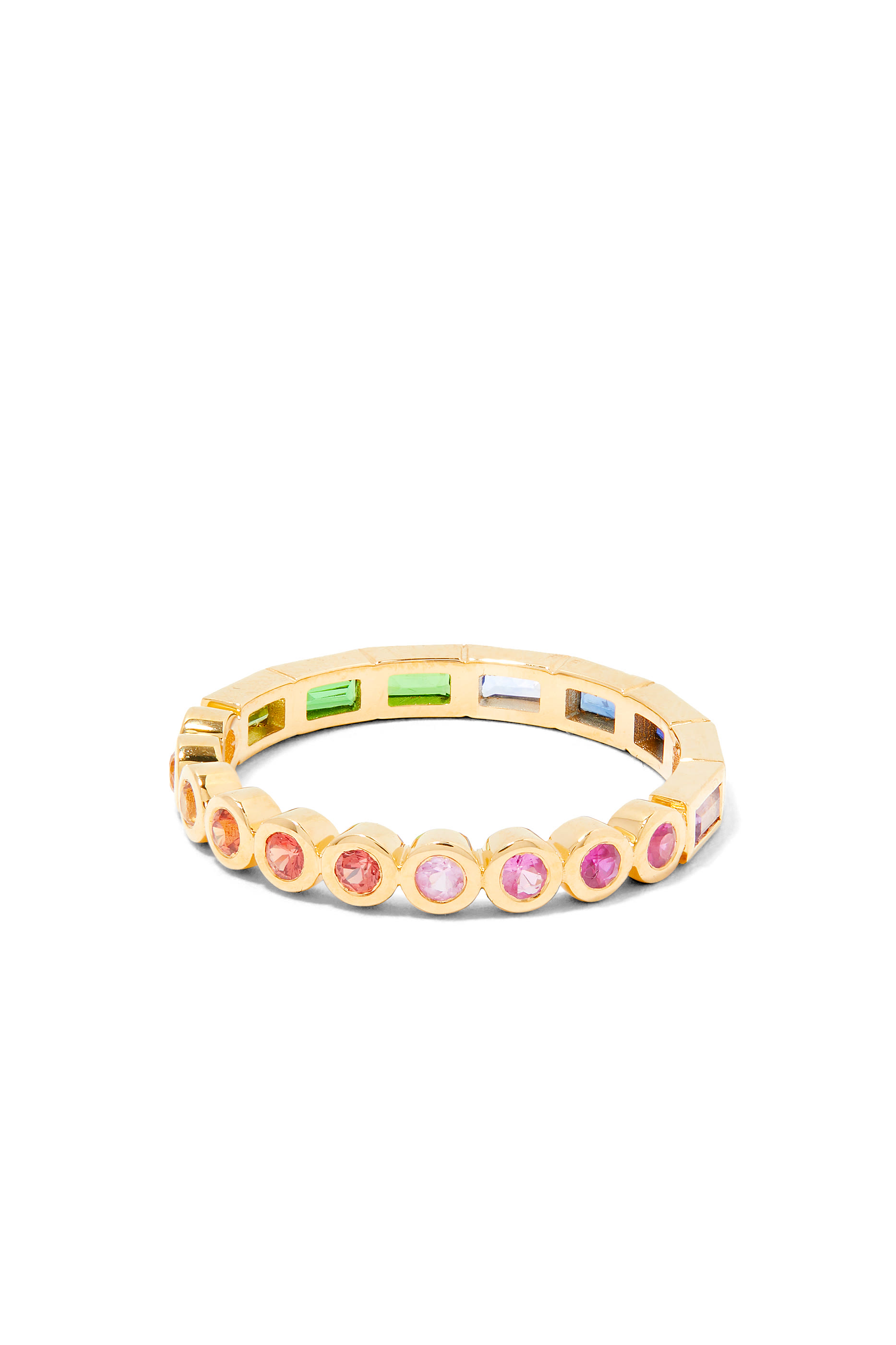 Rivi&egrave;re Baguette Ring, 18k Yellow Gold & Precious Stones