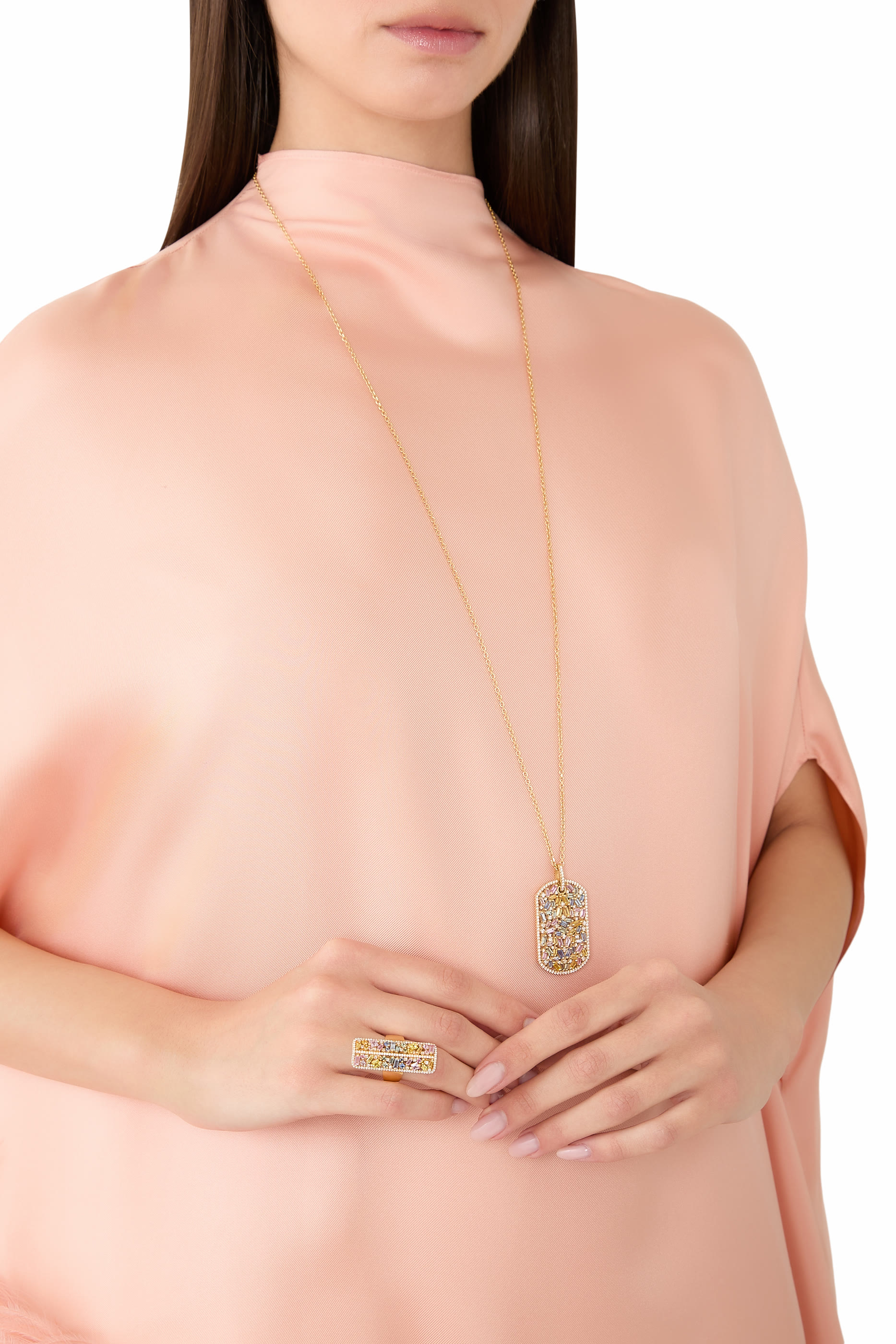 La Fantaisie Half-Band Ring, 18K Yellow Gold, Diamonds & Sapphires