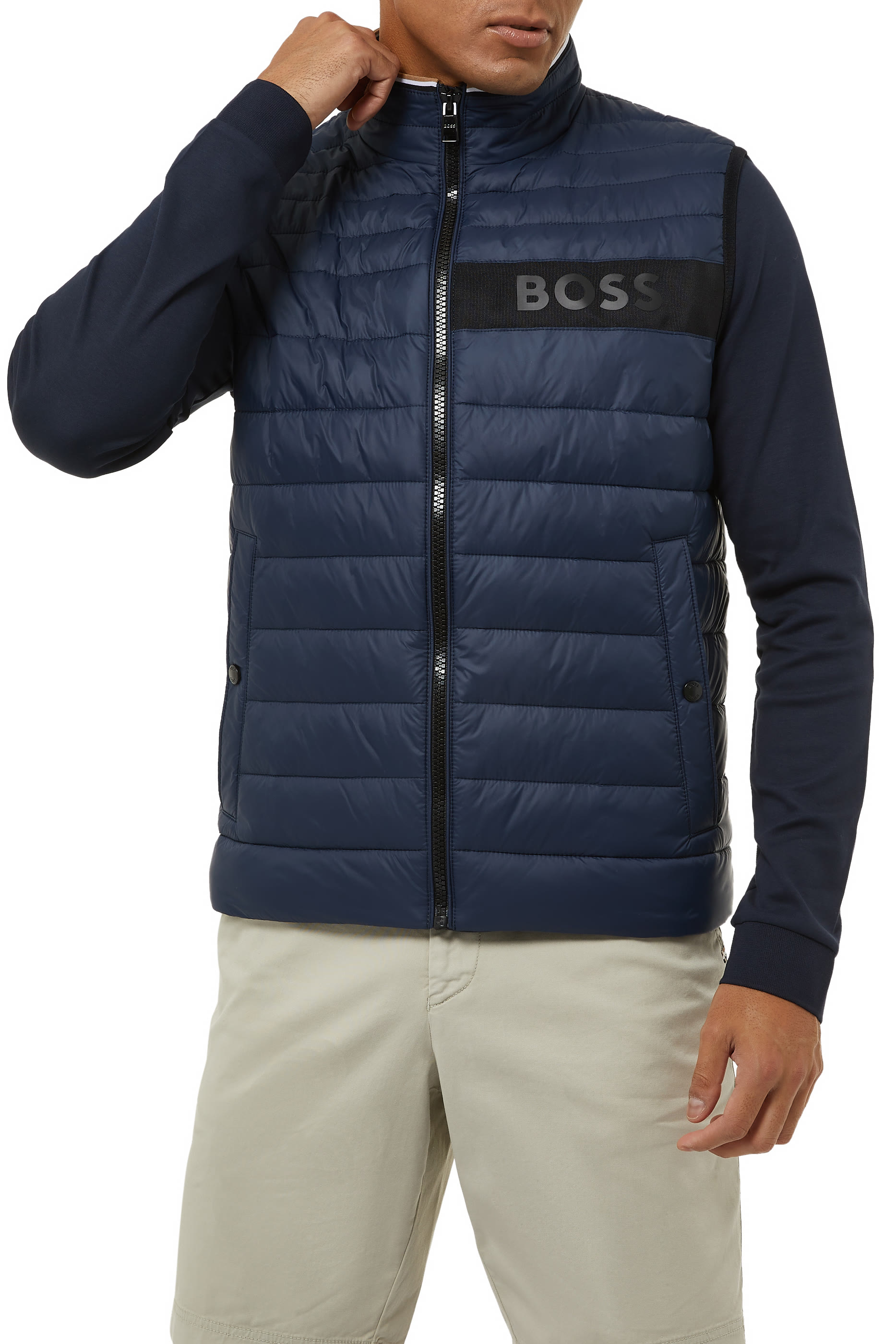 Water-Repellent Padded Gilet With 3D Logo Tape